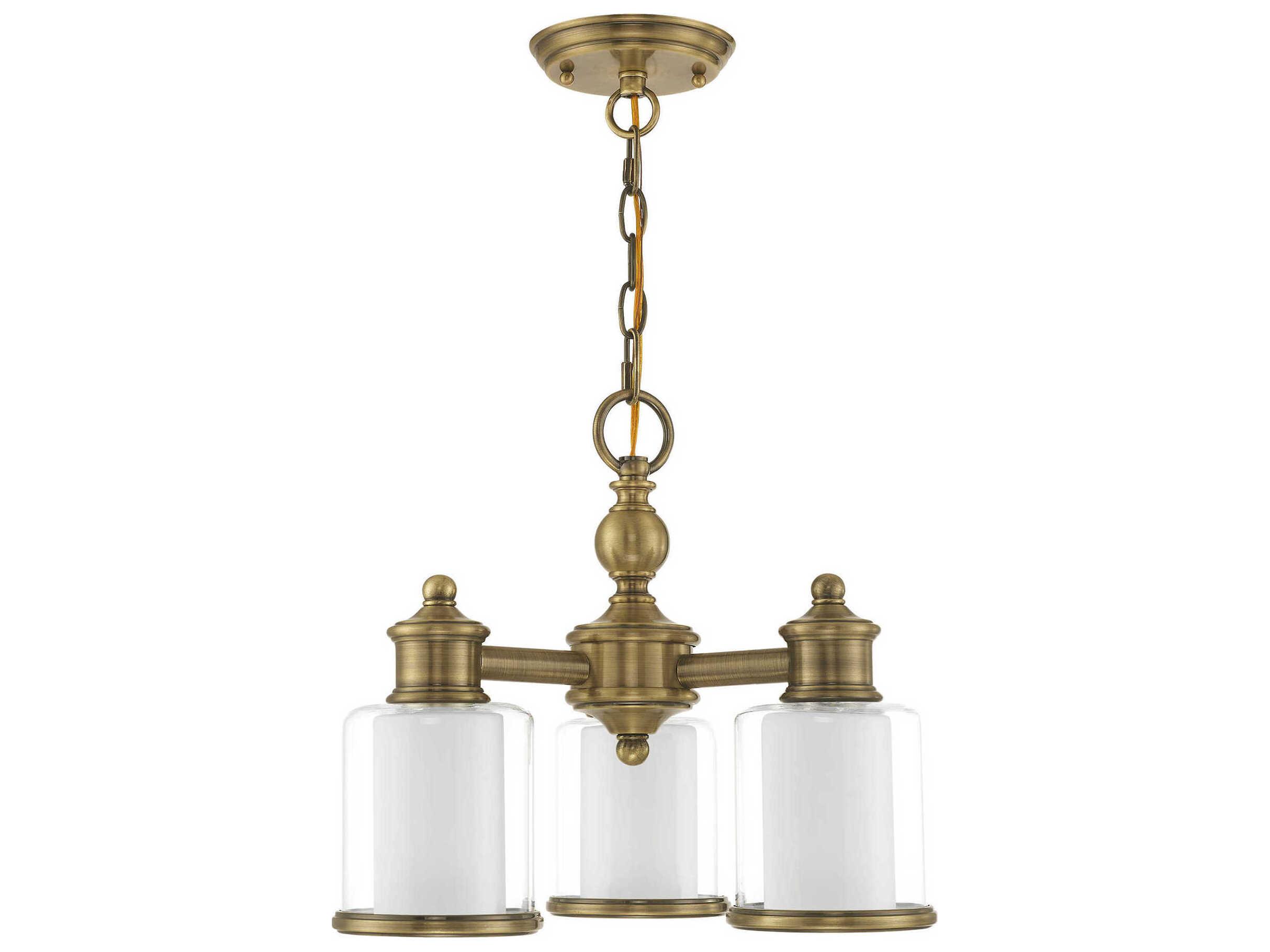 Livex Lighting Middlebush 3-Light Antique Brass Glass Cylinder Chandelier