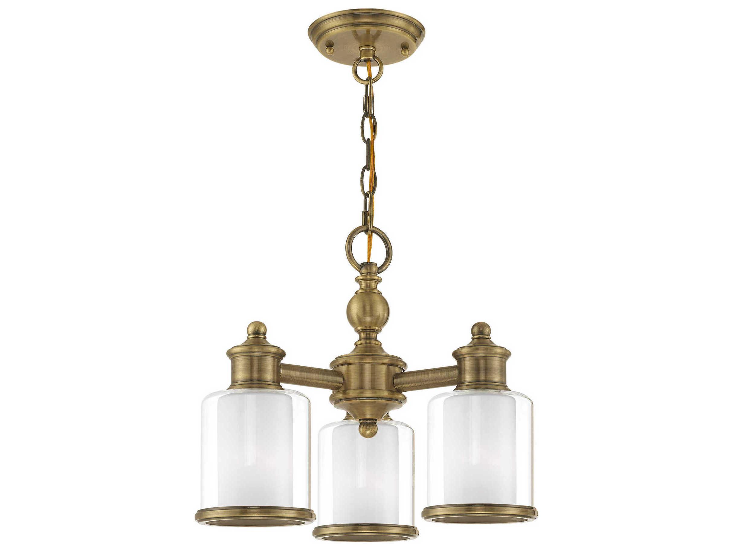 Livex Lighting Middlebush 3-Light Antique Brass Glass Cylinder Chandelier