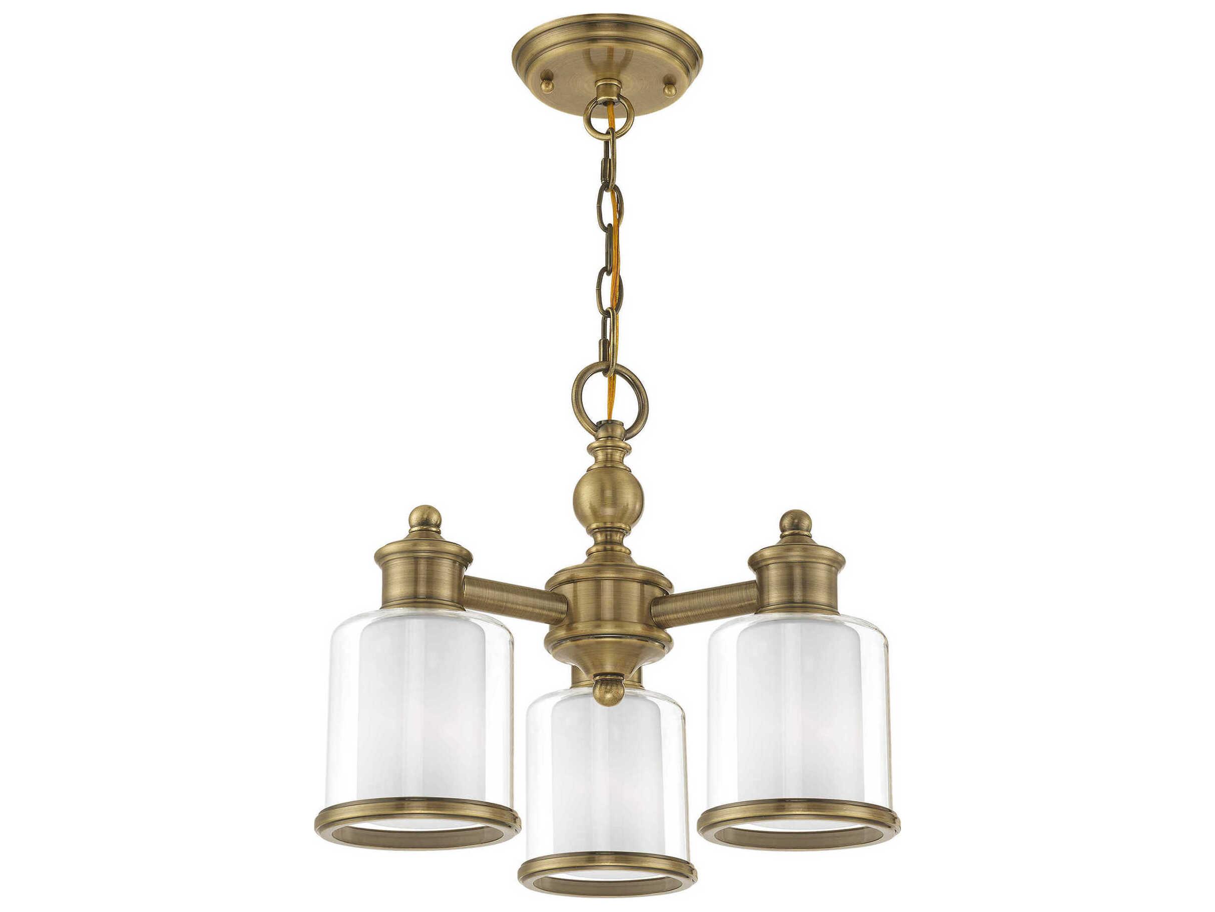 Livex Lighting Middlebush 3-Light Antique Brass Glass Cylinder Chandelier