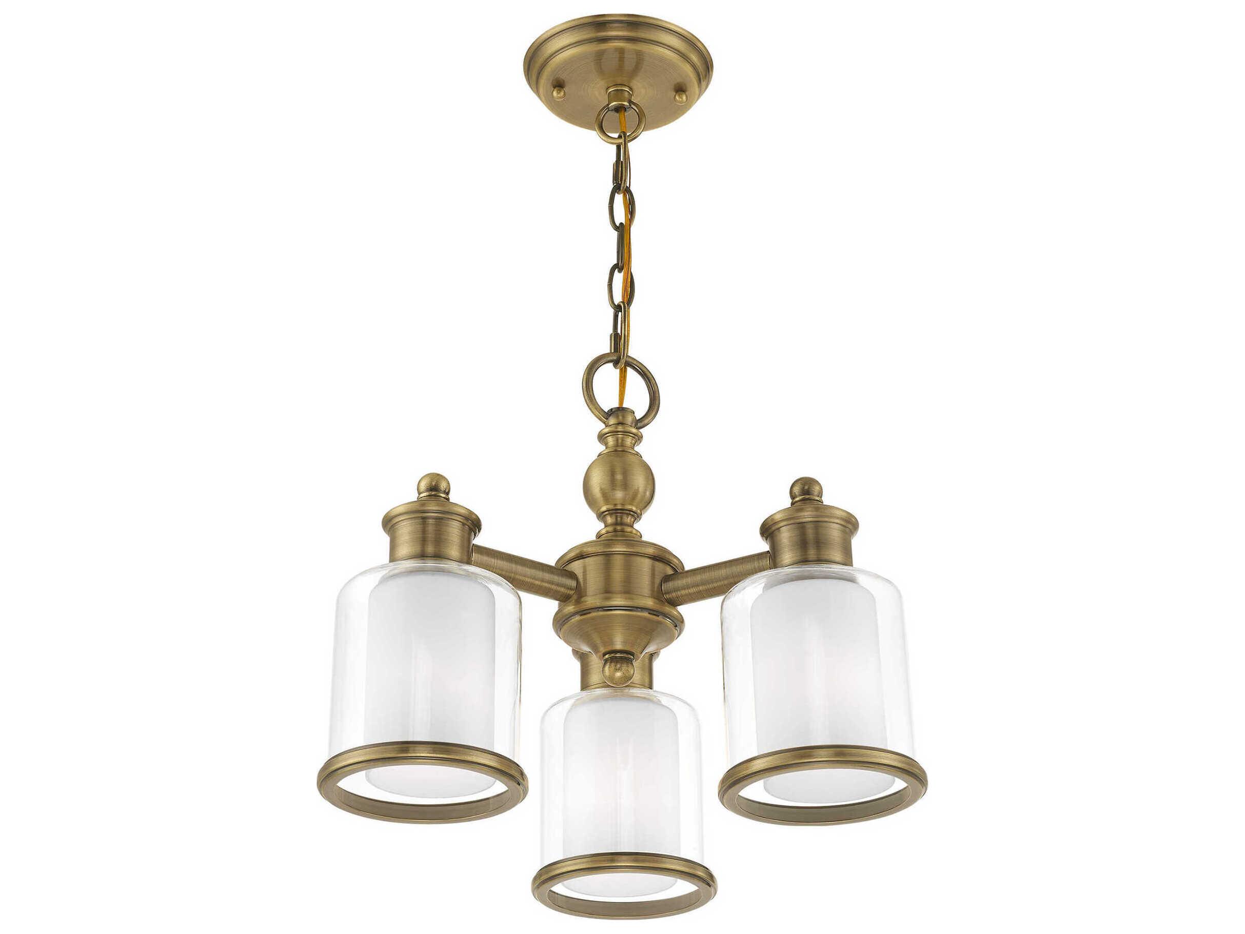 Livex Lighting Middlebush 3-Light Antique Brass Glass Cylinder Chandelier