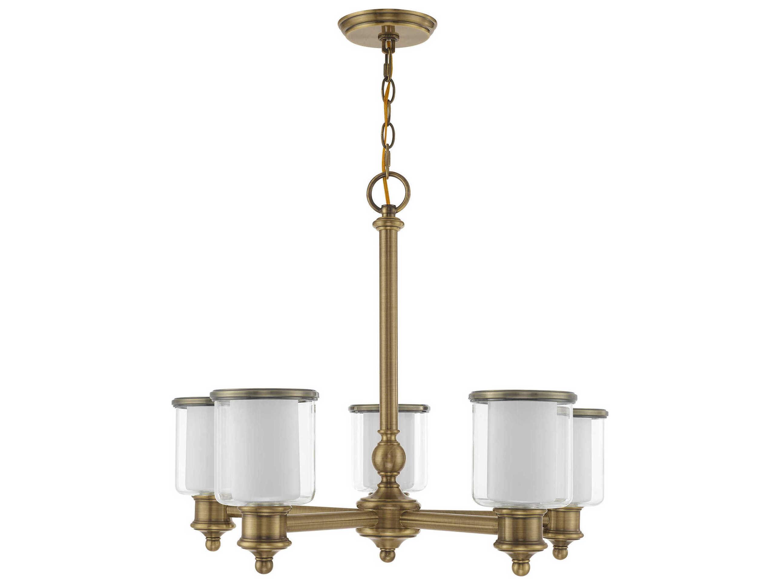 Livex Lighting Middlebush 5-Light Antique Brass Glass Cylinder Chandelier