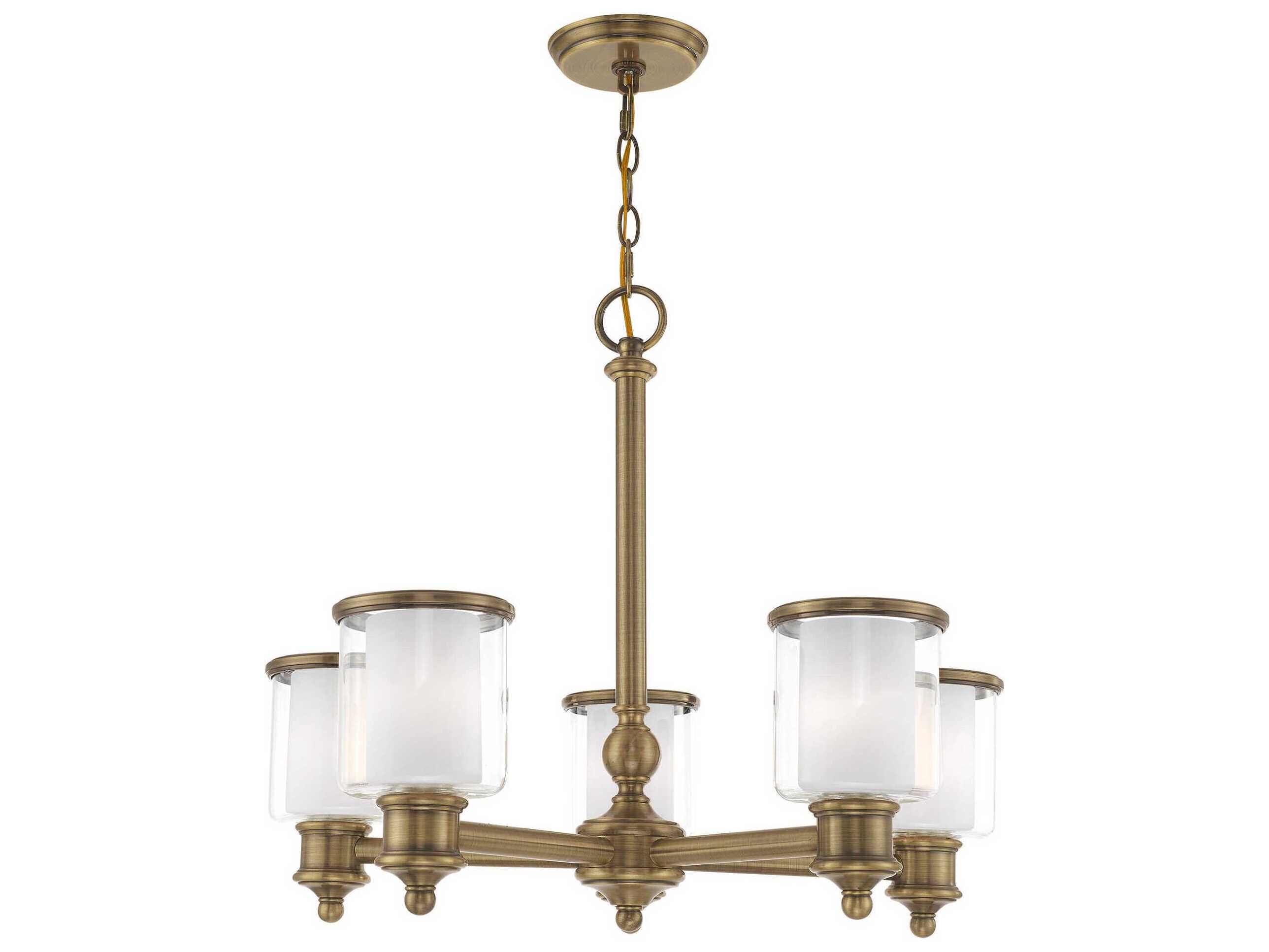 Livex Lighting Middlebush 5-Light Antique Brass Glass Cylinder Chandelier