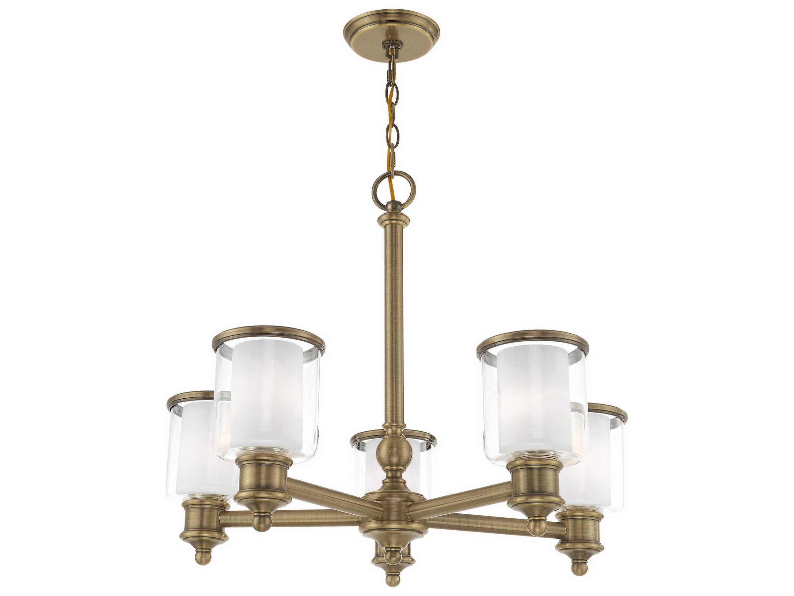 Livex Lighting Middlebush 5-Light Antique Brass Glass Cylinder Chandelier
