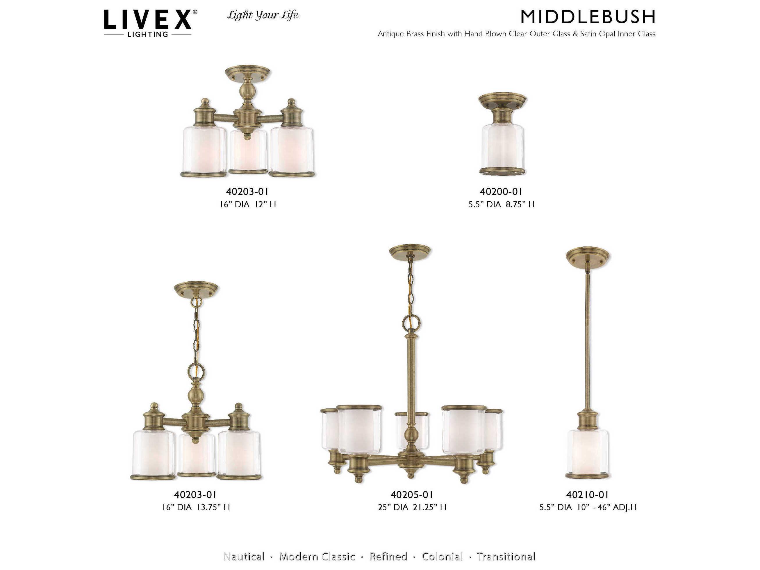 Livex Lighting Middlebush 5-Light Antique Brass Glass Cylinder Chandelier
