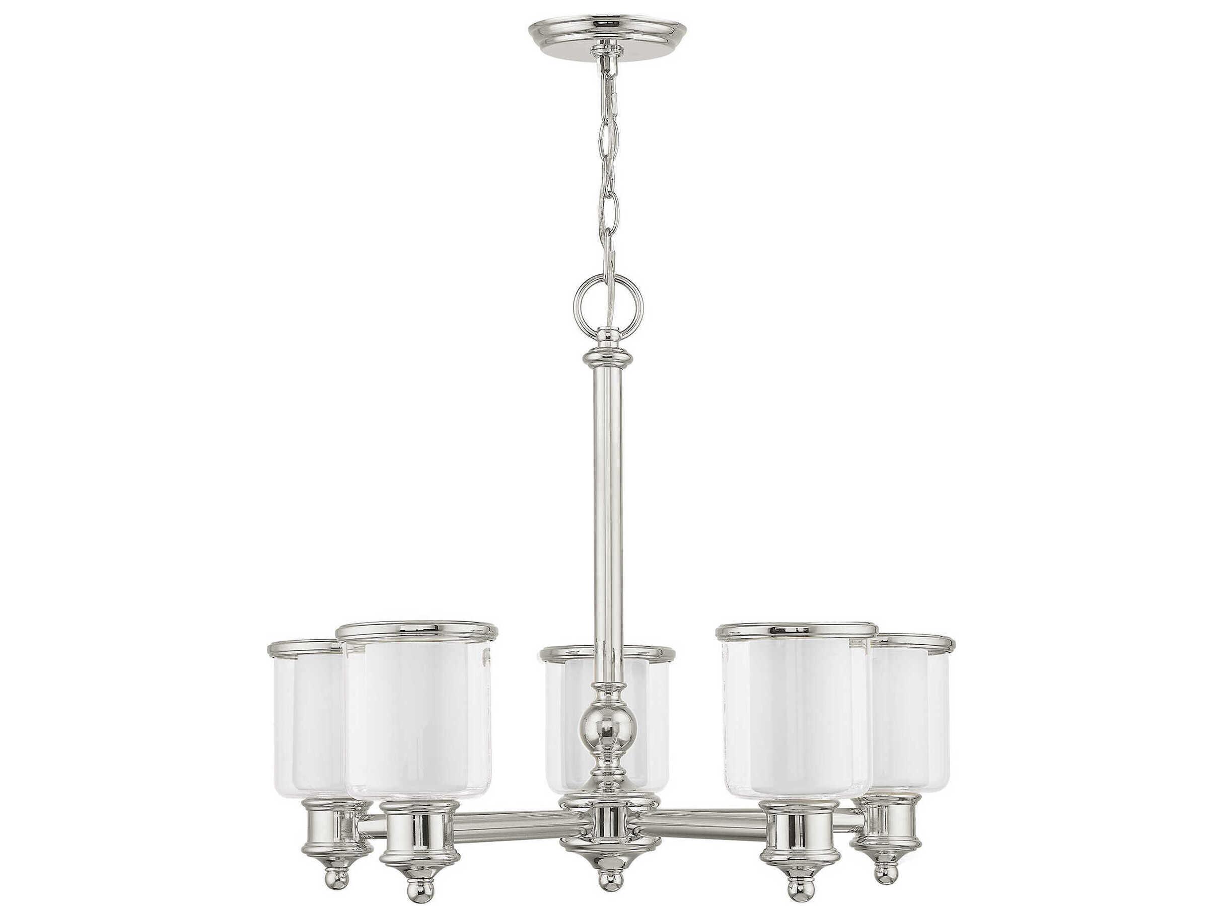 Livex Lighting Middlebush 5-Light Polished Nickel Glass Cylinder Chandelier