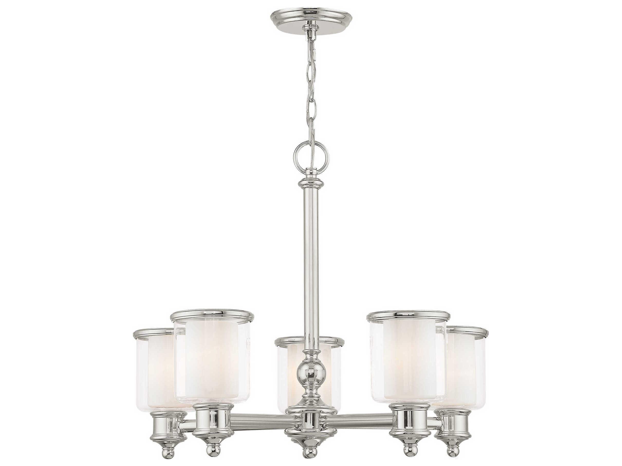 Livex Lighting Middlebush 5-Light Polished Nickel Glass Cylinder Chandelier