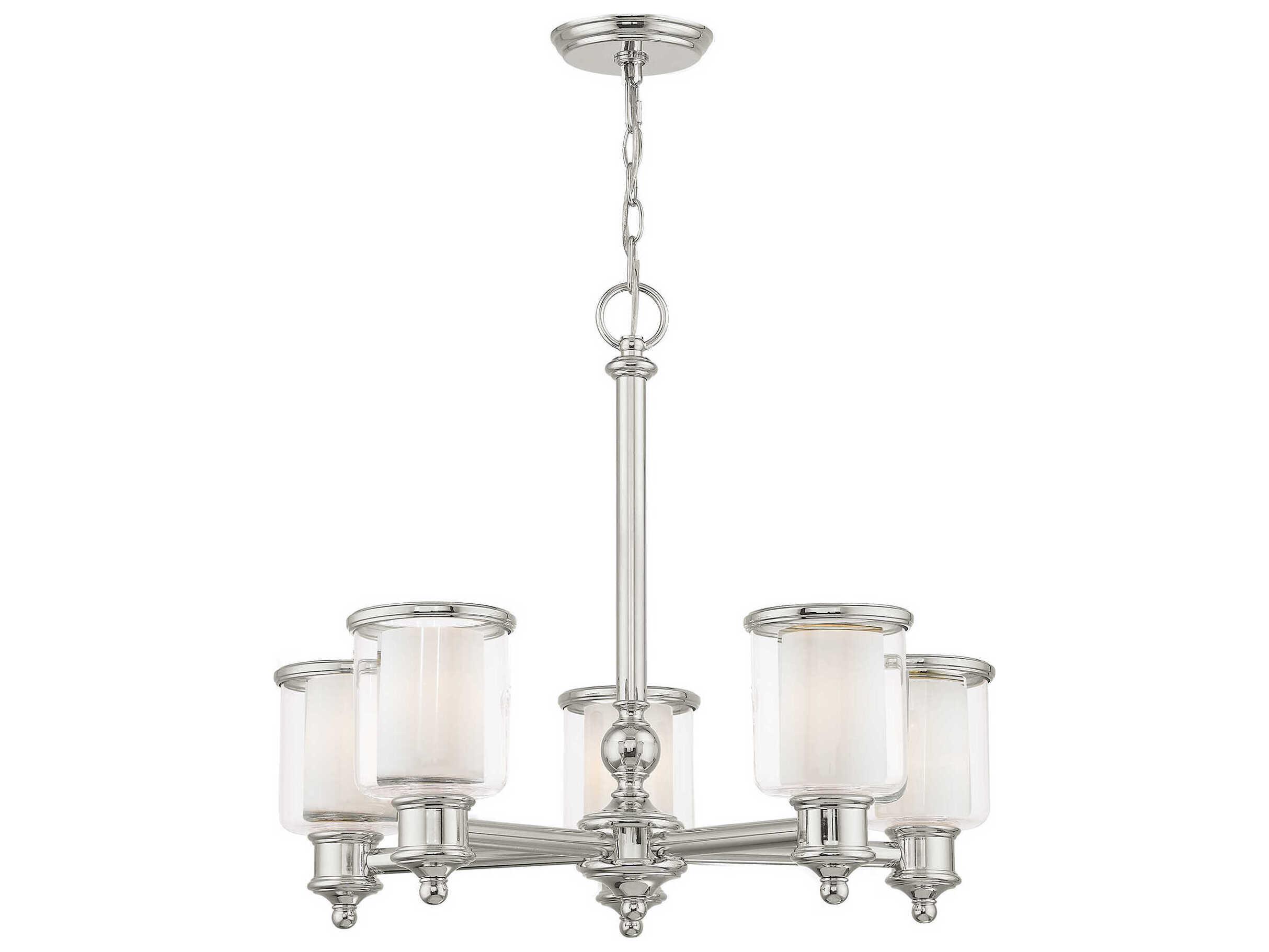 Livex Lighting Middlebush 5-Light Polished Nickel Glass Cylinder Chandelier