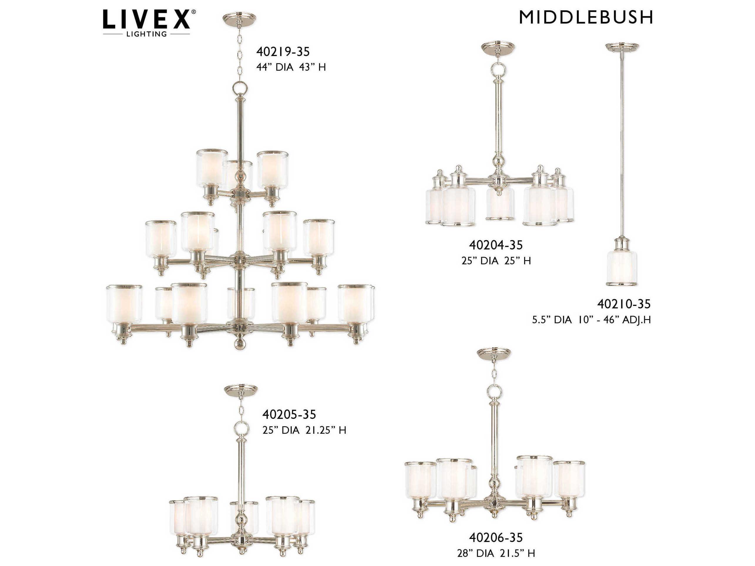 Livex Lighting Middlebush 5-Light Polished Nickel Glass Cylinder Chandelier