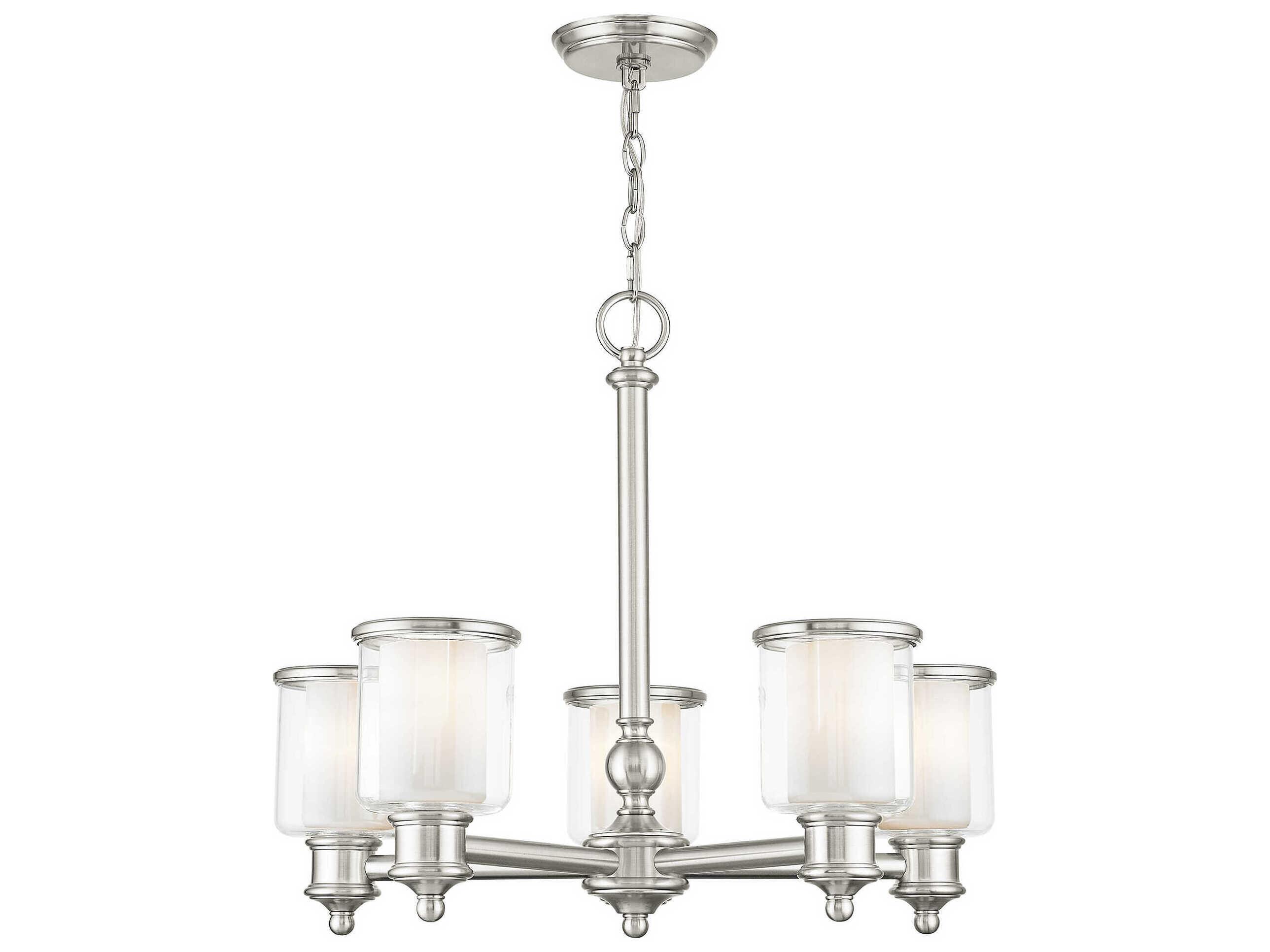 Livex Lighting Middlebush 5-Light Brushed Nickel Glass Cylinder Chandelier