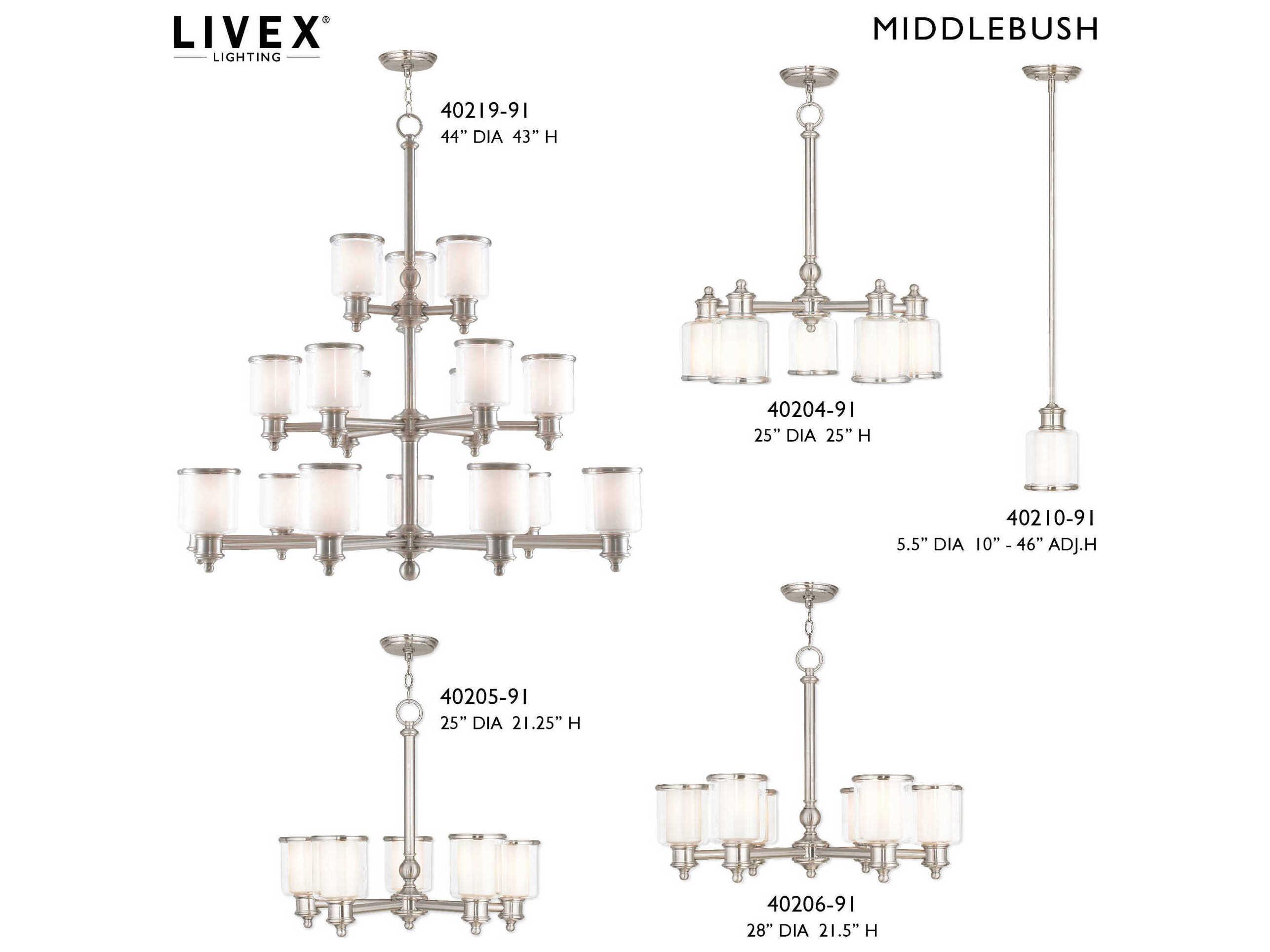 Livex Lighting Middlebush 5-Light Brushed Nickel Glass Cylinder Chandelier