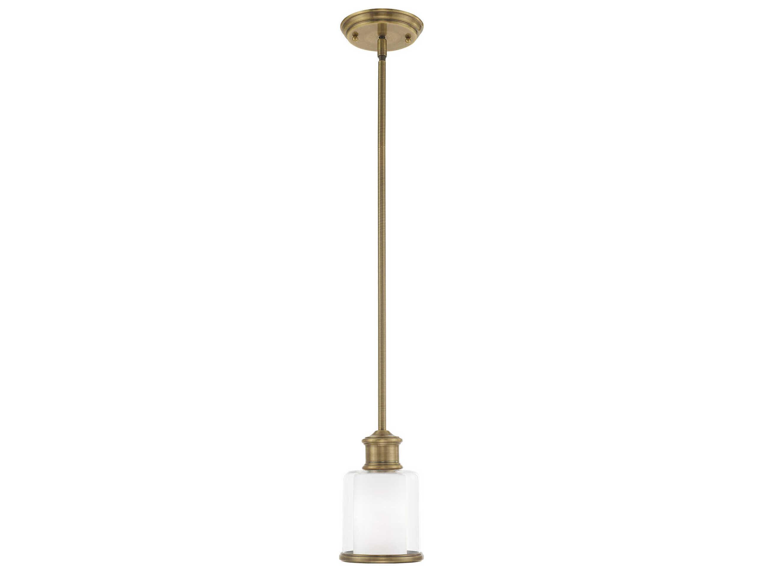 Livex Lighting Middlebush 1-Light Antique Brass Nickel Glass Cylinder Mini Pendant
