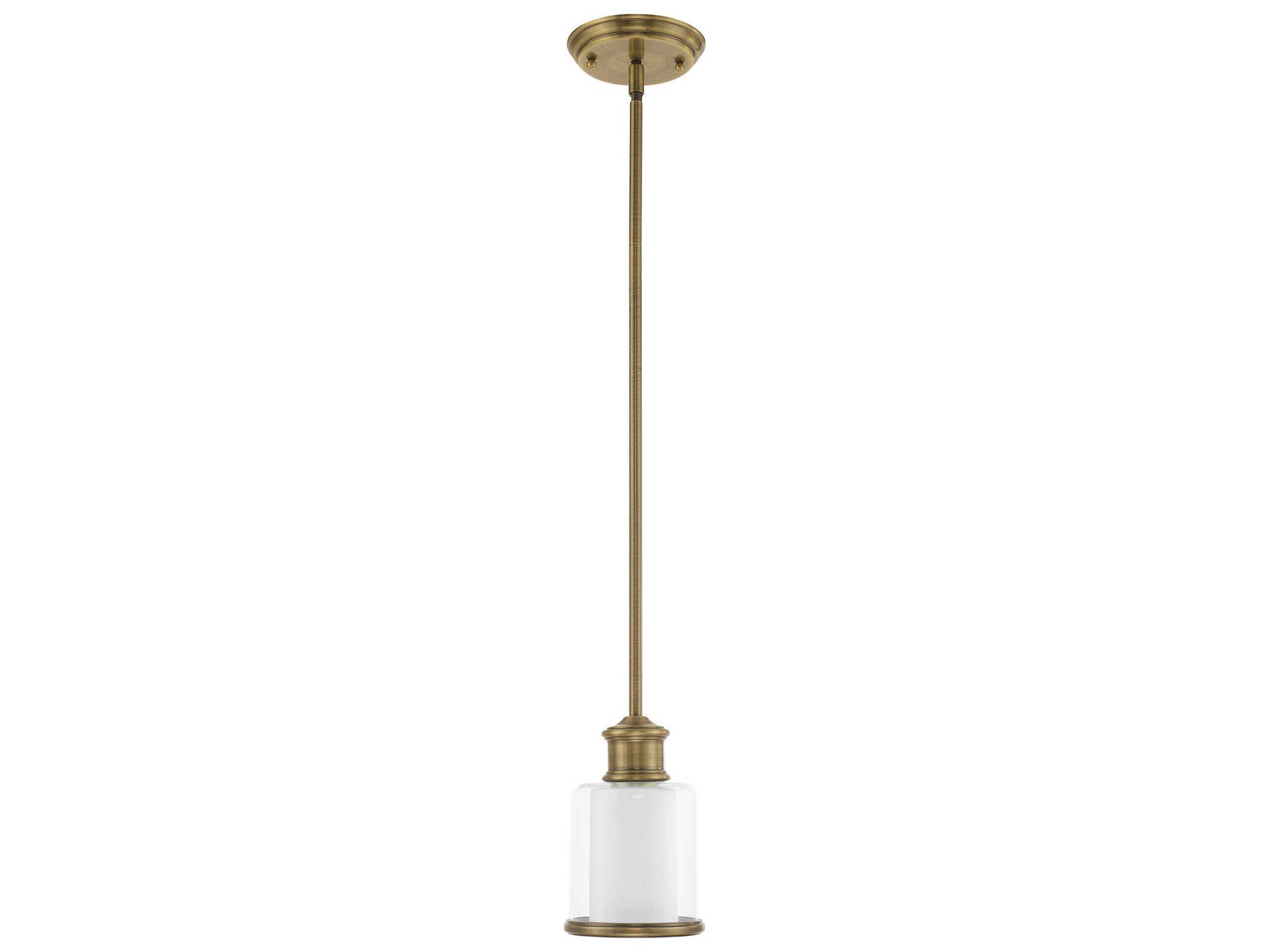Livex Lighting Middlebush 1-Light Antique Brass Nickel Glass Cylinder Mini Pendant