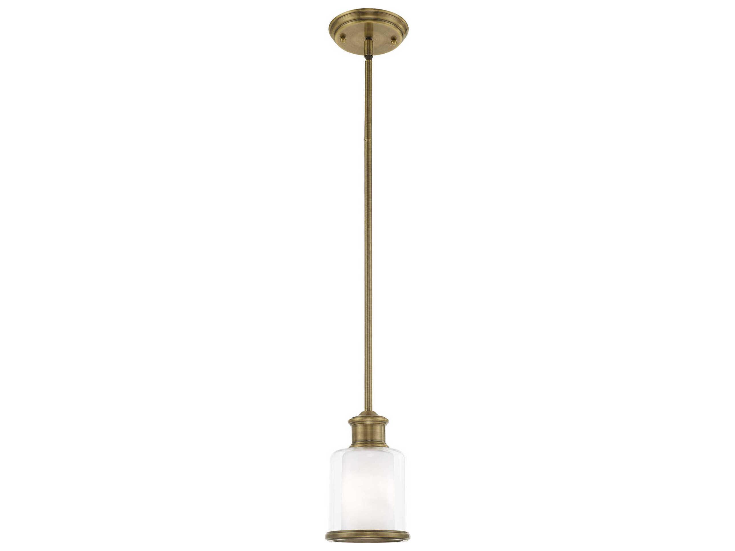 Livex Lighting Middlebush 1-Light Antique Brass Nickel Glass Cylinder Mini Pendant
