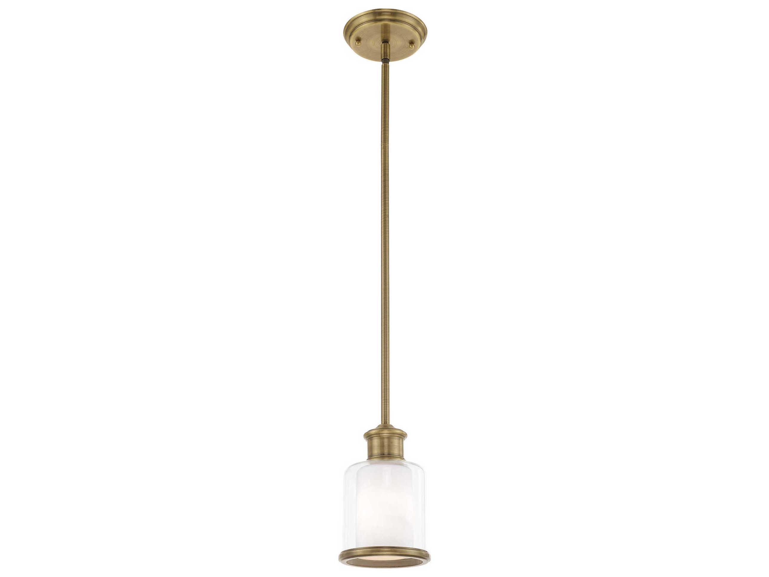 Livex Lighting Middlebush 1-Light Antique Brass Nickel Glass Cylinder Mini Pendant