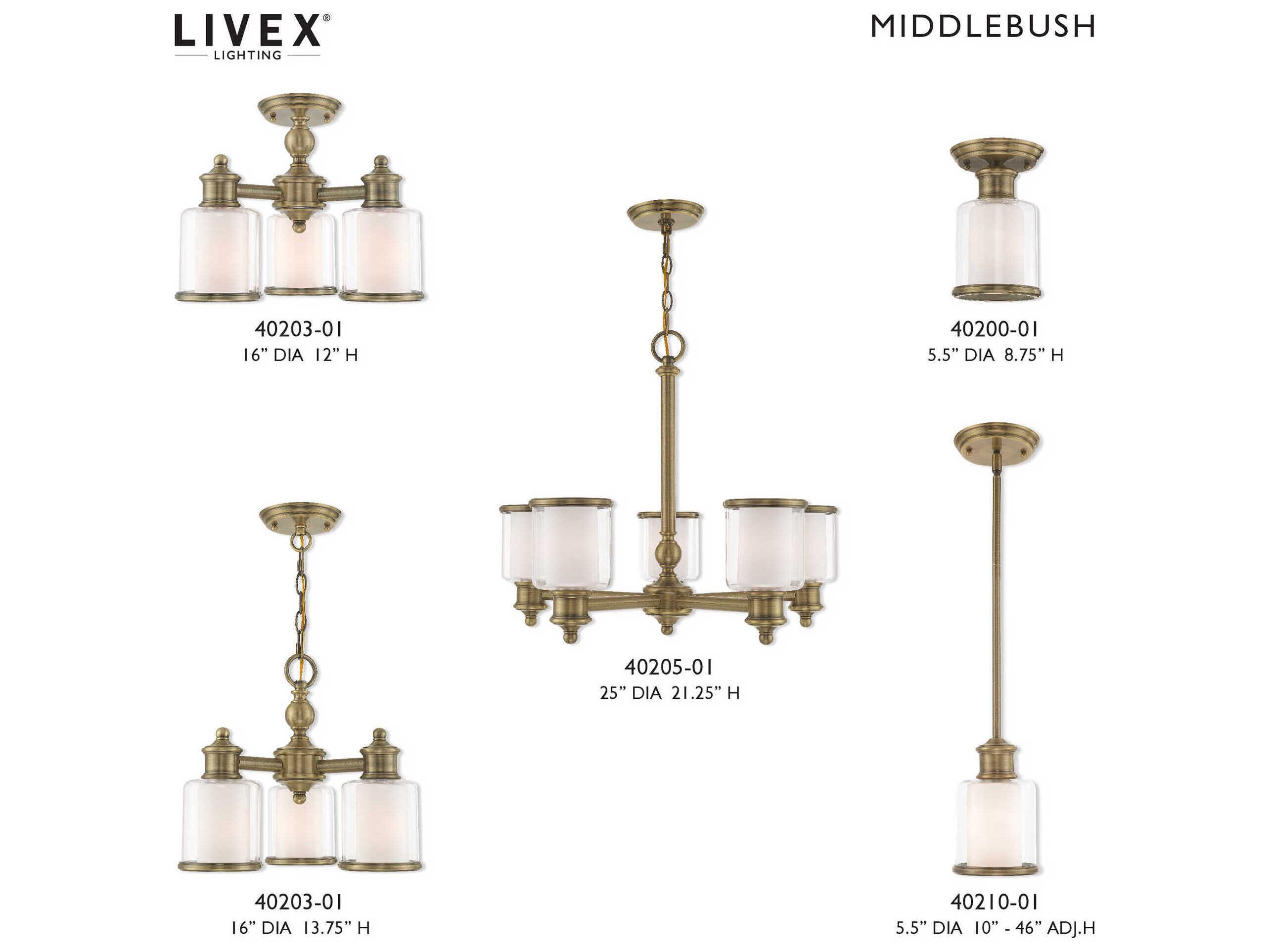 Livex Lighting Middlebush 1-Light Antique Brass Nickel Glass Cylinder Mini Pendant