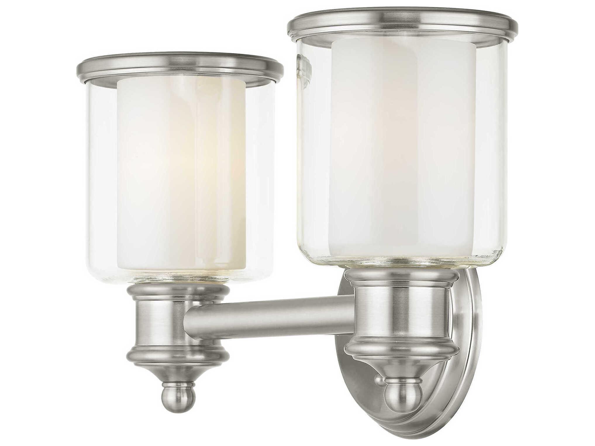 Livex Lighting Middlebush 2-Light Brushed Nickel Glass Vanity Light