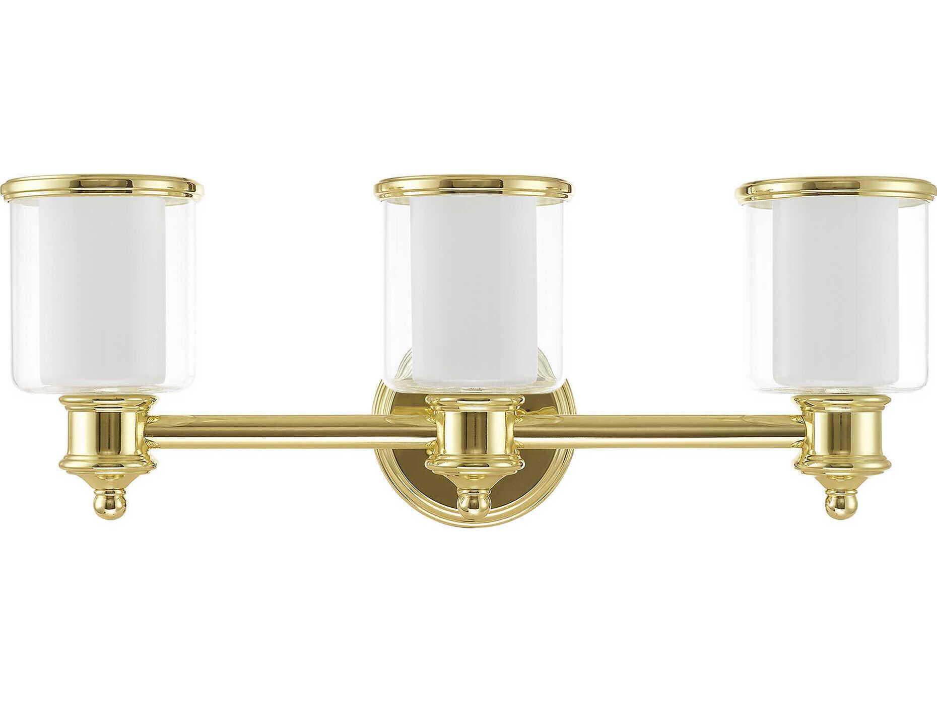 Livex Lighting Middlebush 3-Light Polished Brass Glass Vanity Light