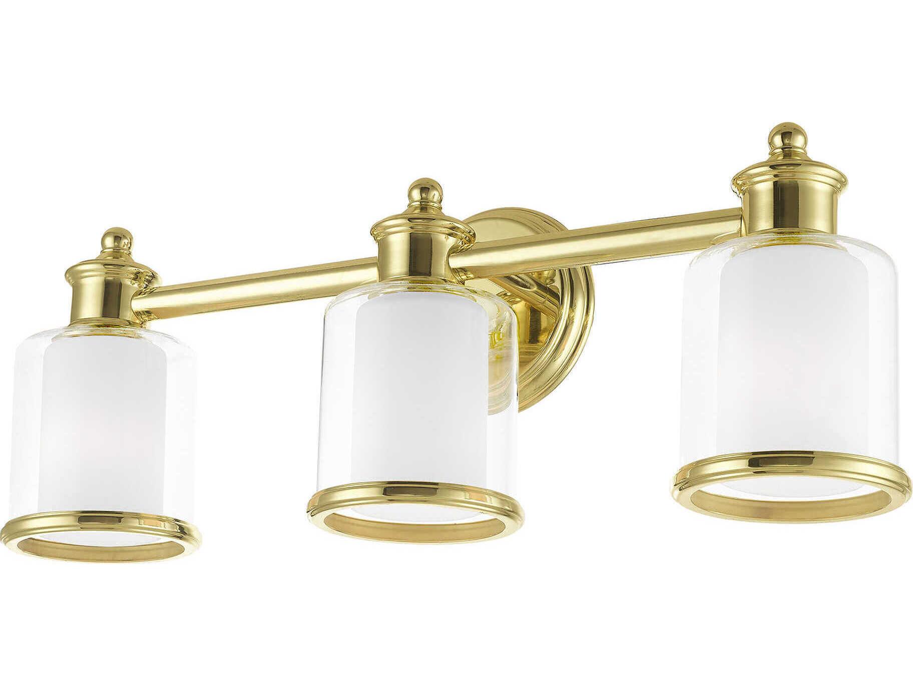 Livex Lighting Middlebush 3-Light Polished Brass Glass Vanity Light