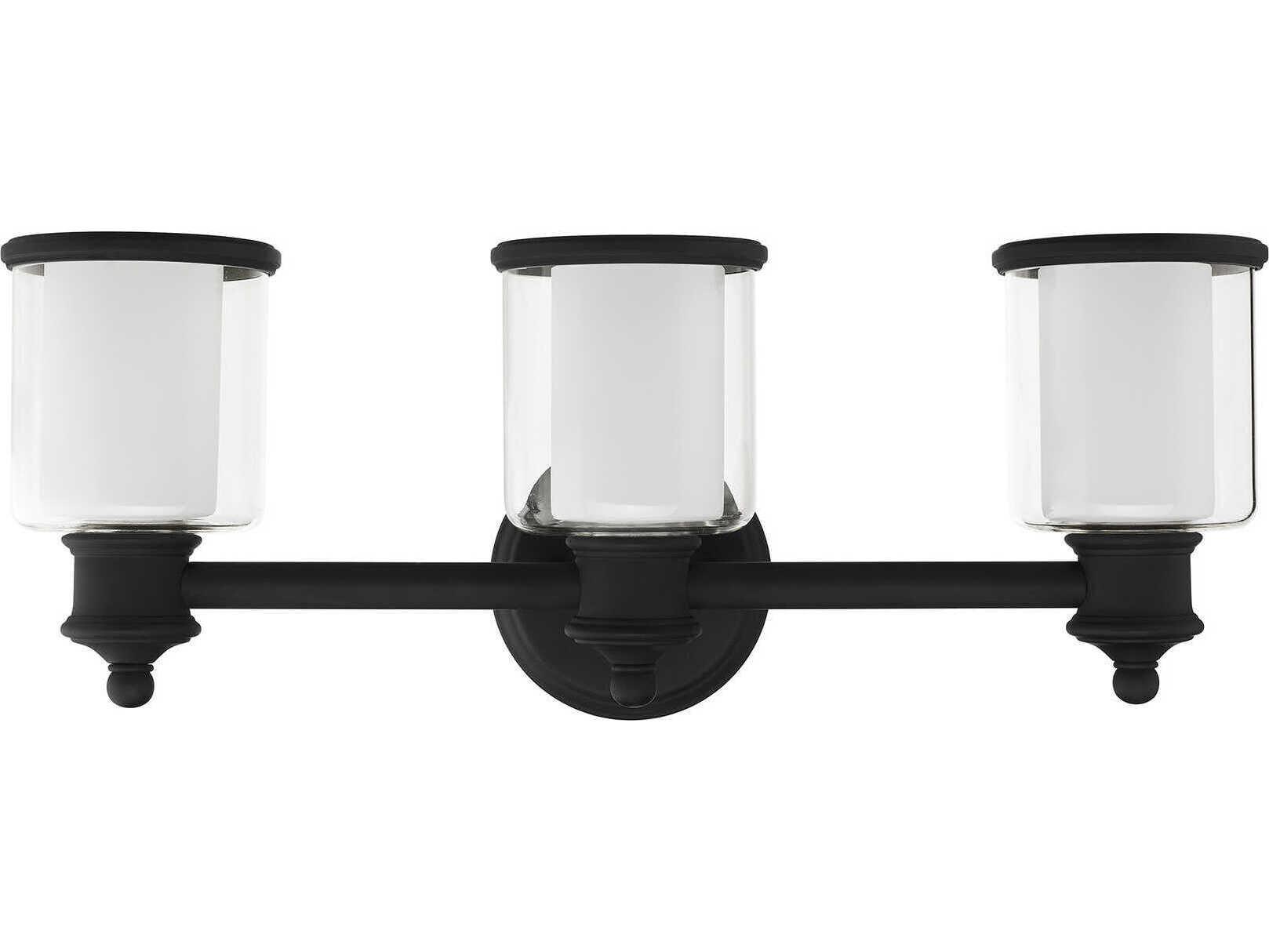 Livex Lighting Middlebush 3-Light Black Glass Vanity Light