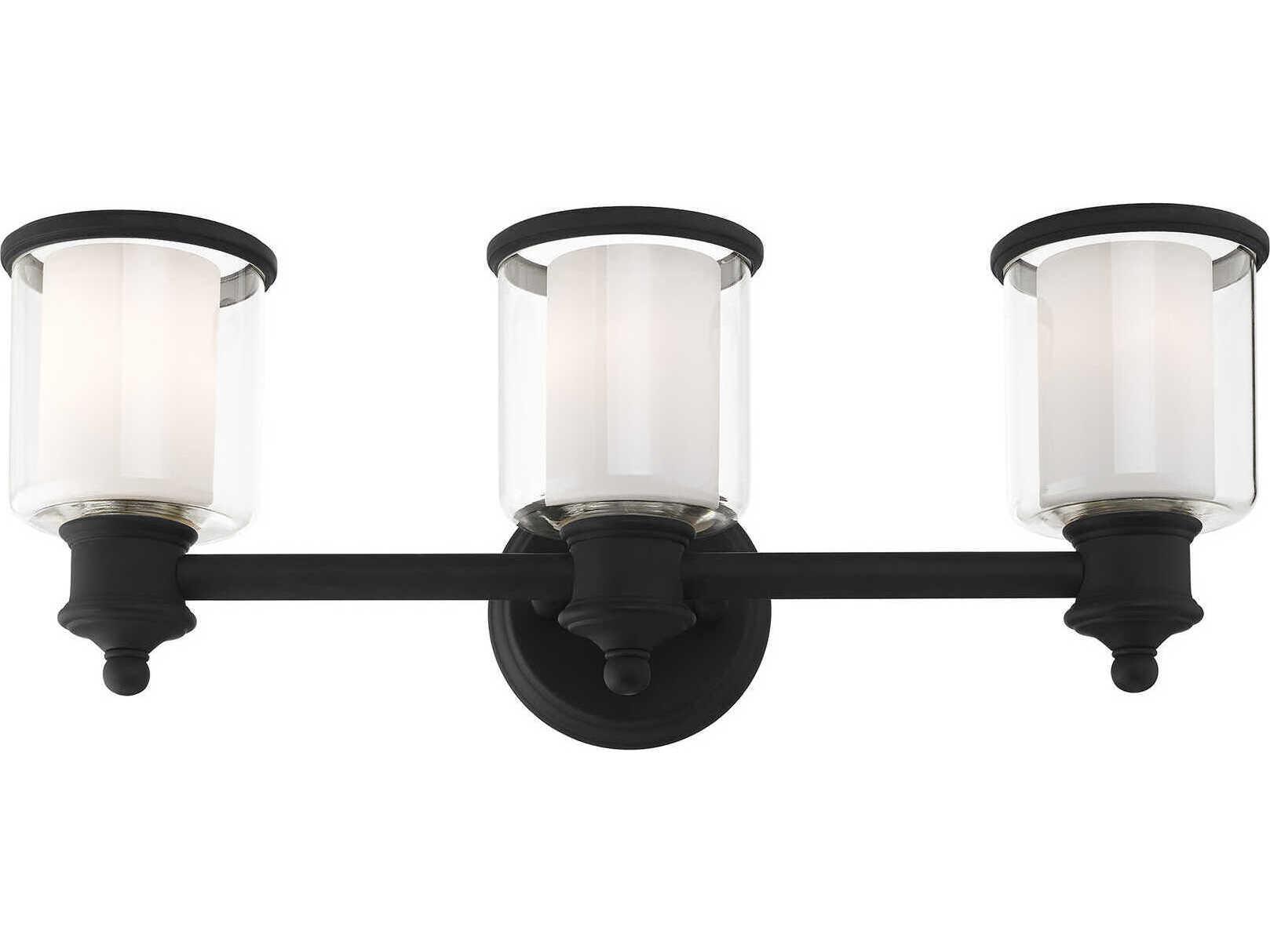 Livex Lighting Middlebush 3-Light Black Glass Vanity Light