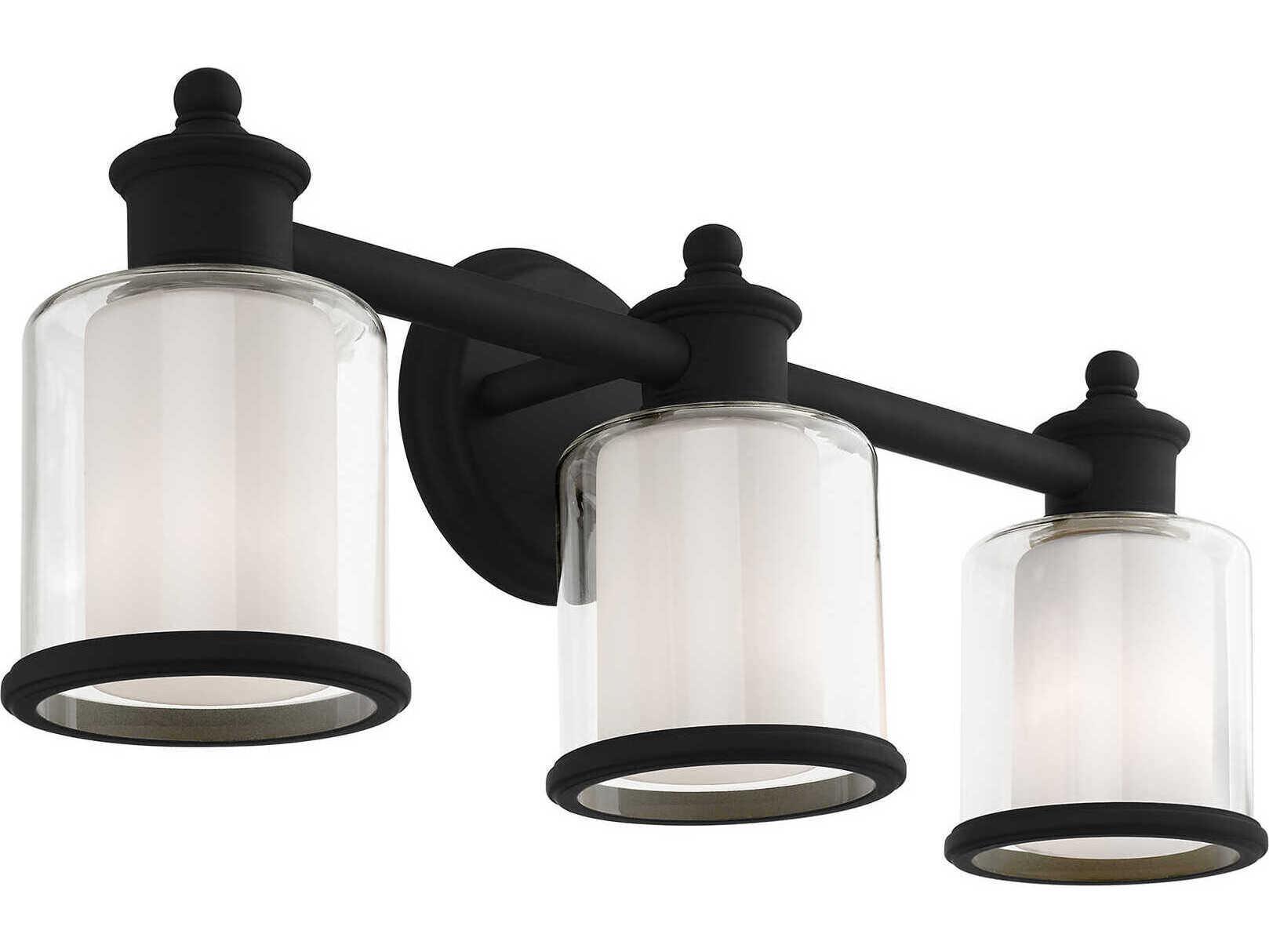 Livex Lighting Middlebush 3-Light Black Glass Vanity Light