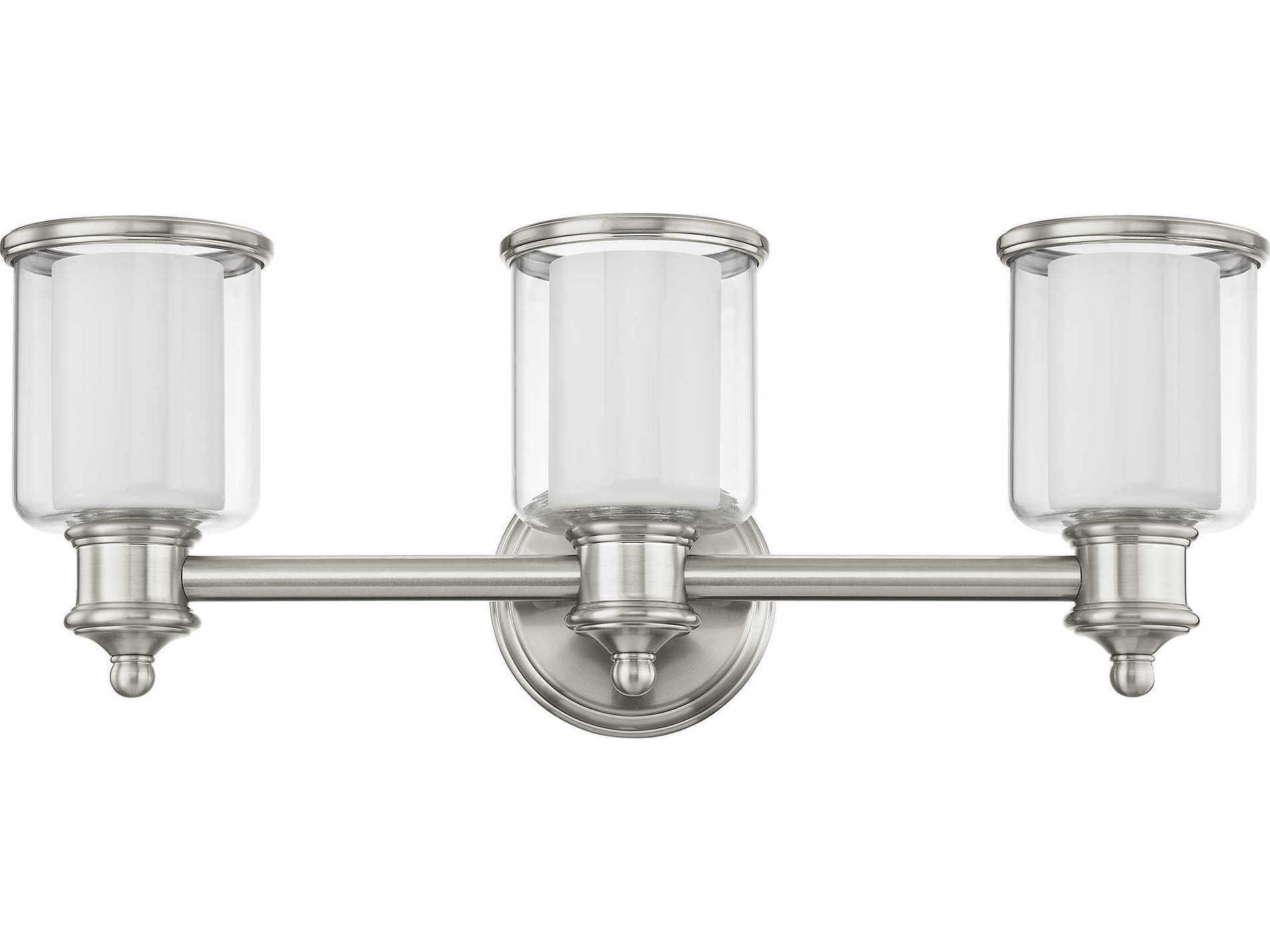 Livex Lighting Middlebush 3-Light Brushed Nickel Glass Vanity Light