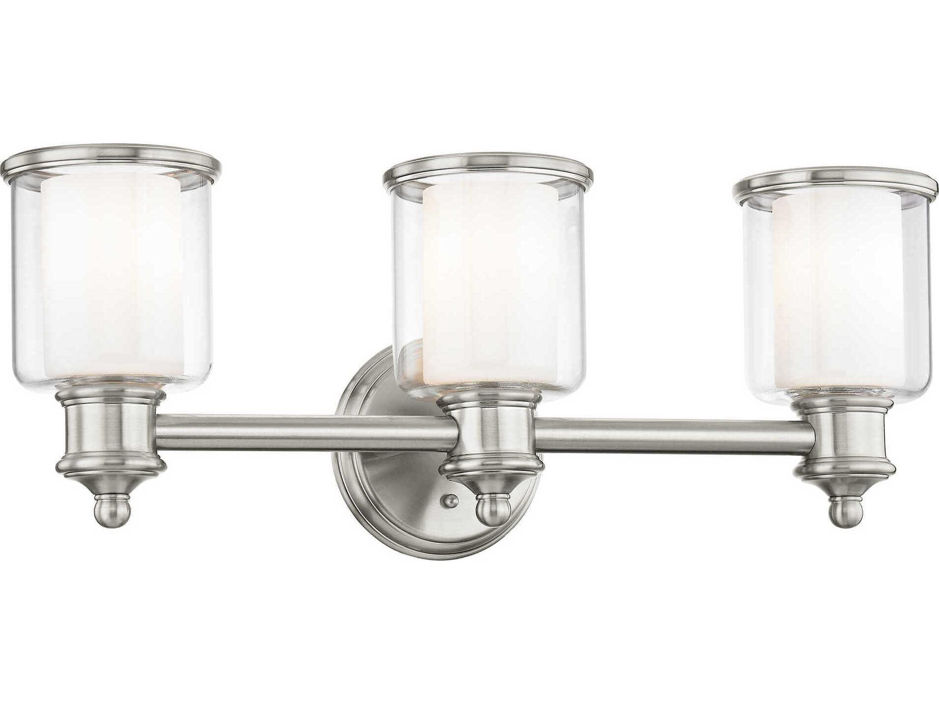 Livex Lighting Middlebush 3-Light Brushed Nickel Glass Vanity Light