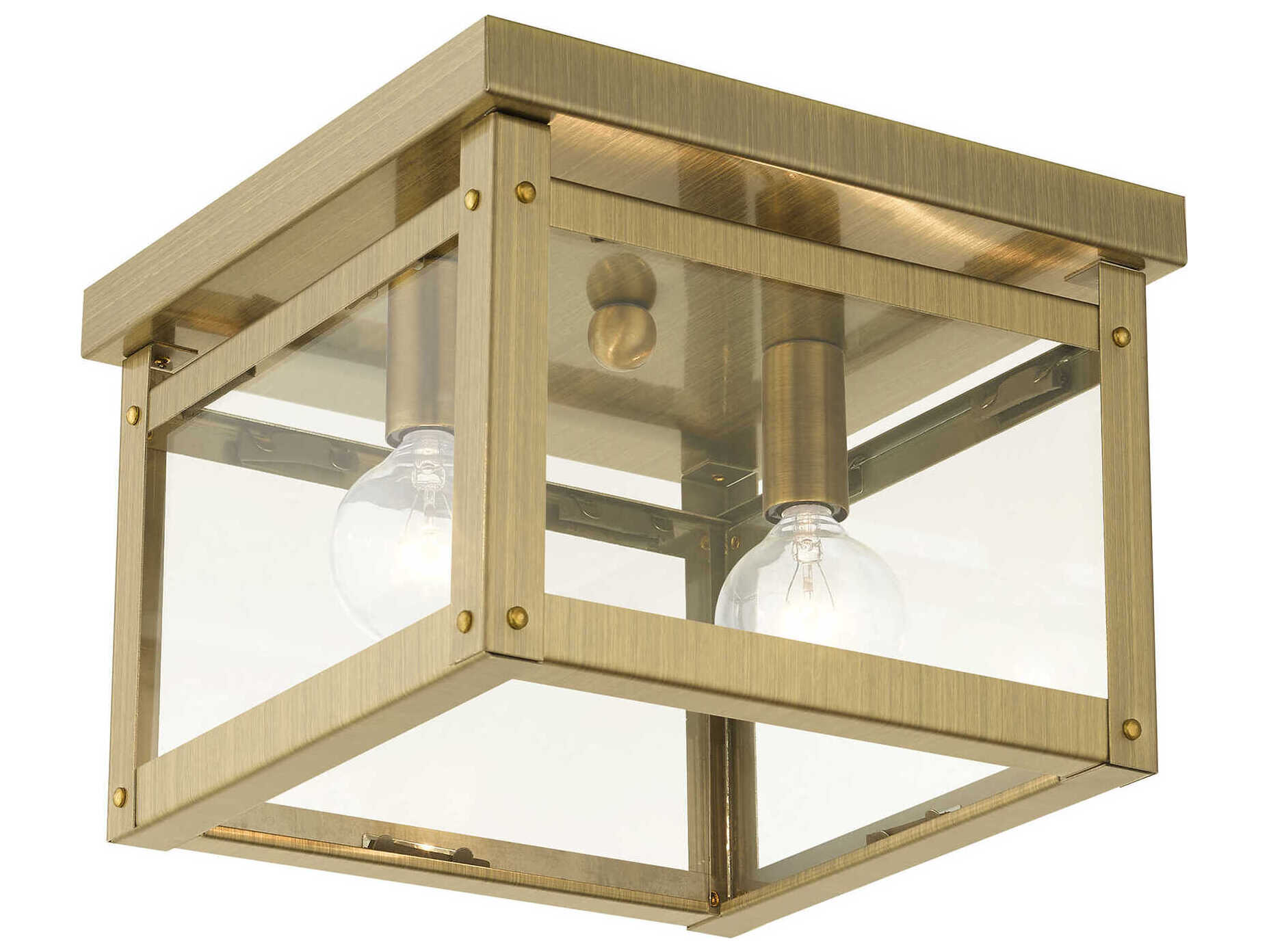 Livex Lighting Milford 2-Light Antique Brass Glass Flush Mount