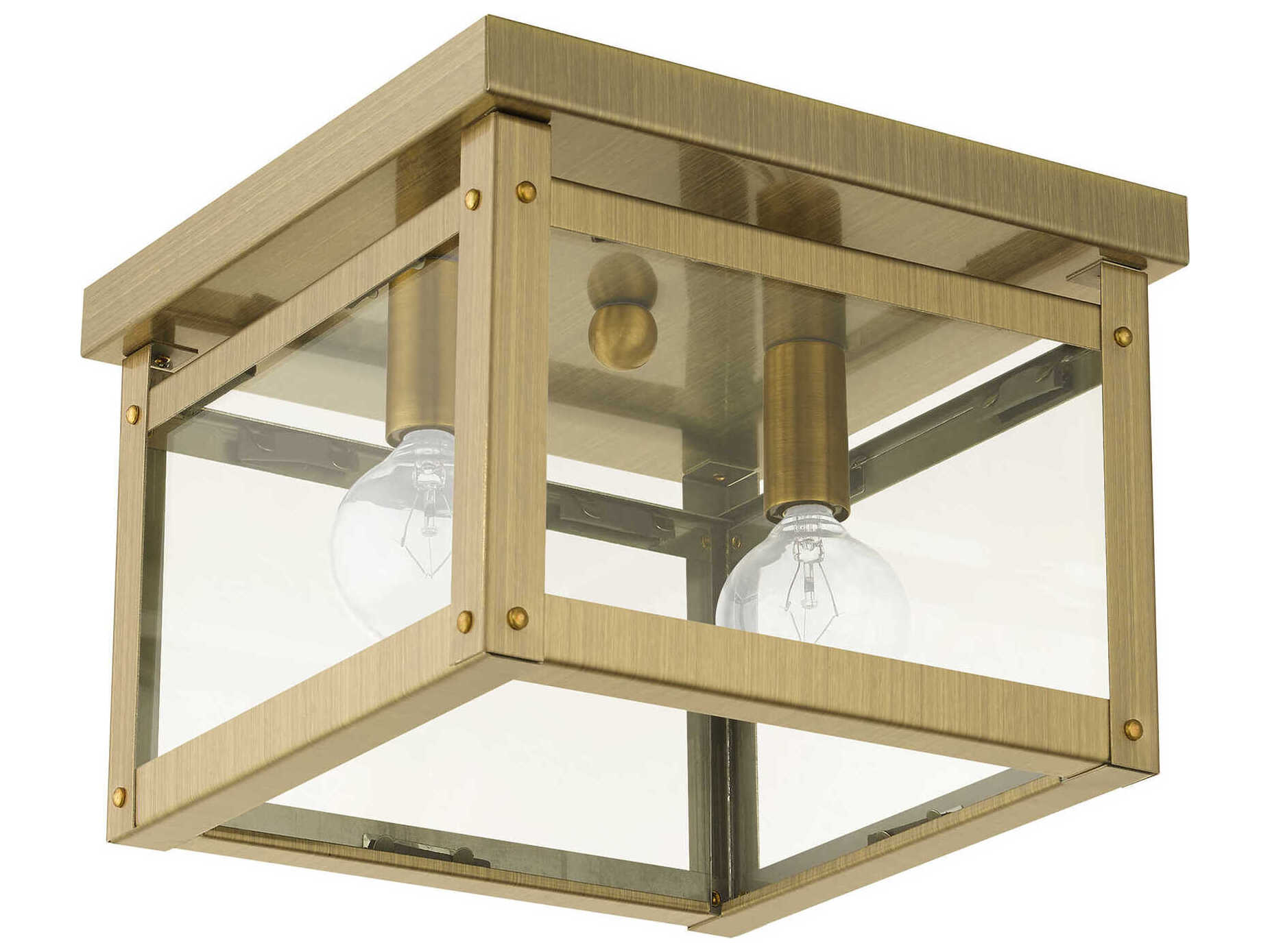 Livex Lighting Milford 2-Light Antique Brass Glass Flush Mount