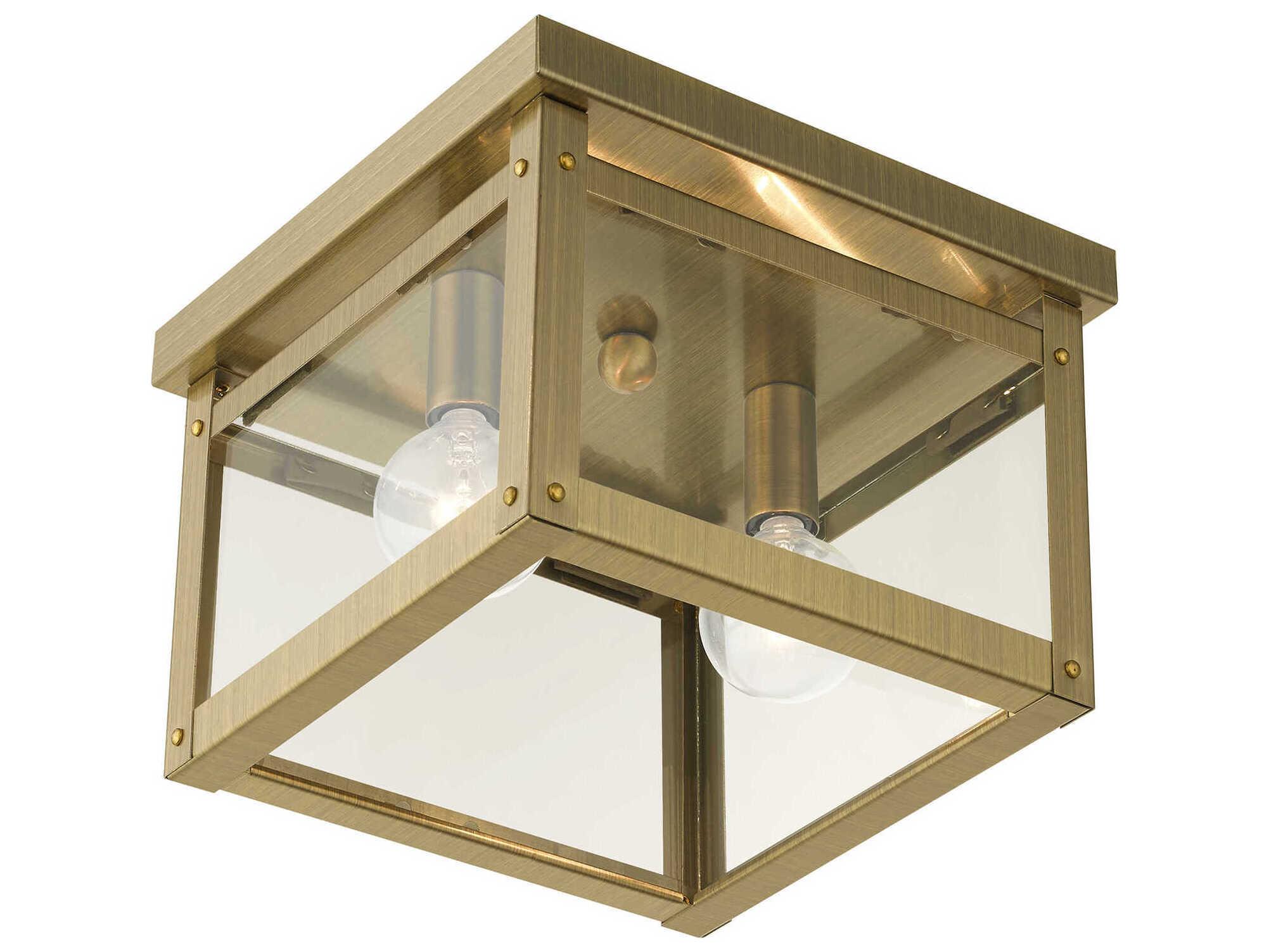 Livex Lighting Milford 2-Light Antique Brass Glass Flush Mount
