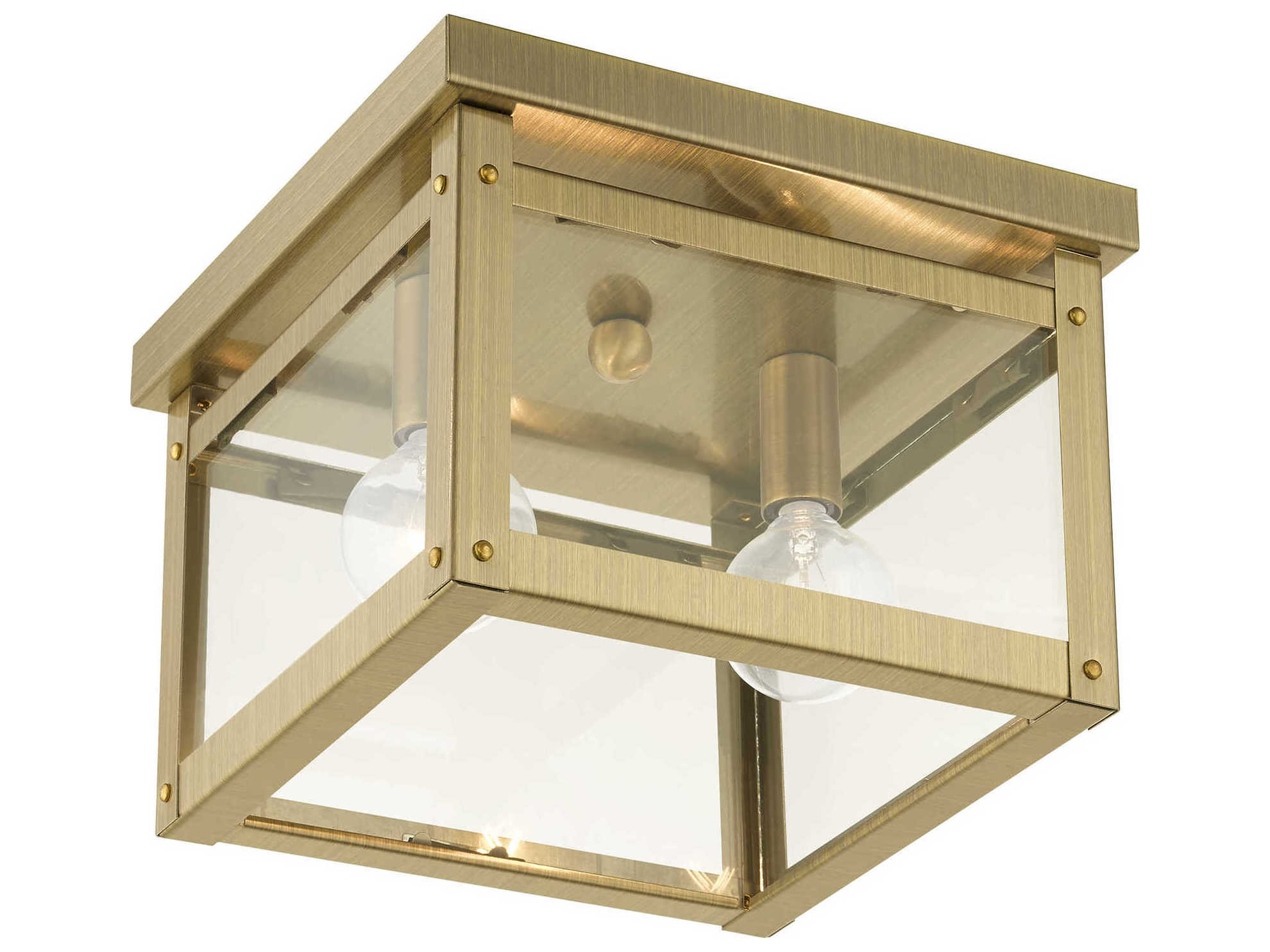 Livex Lighting Milford 2-Light Antique Brass Glass Flush Mount