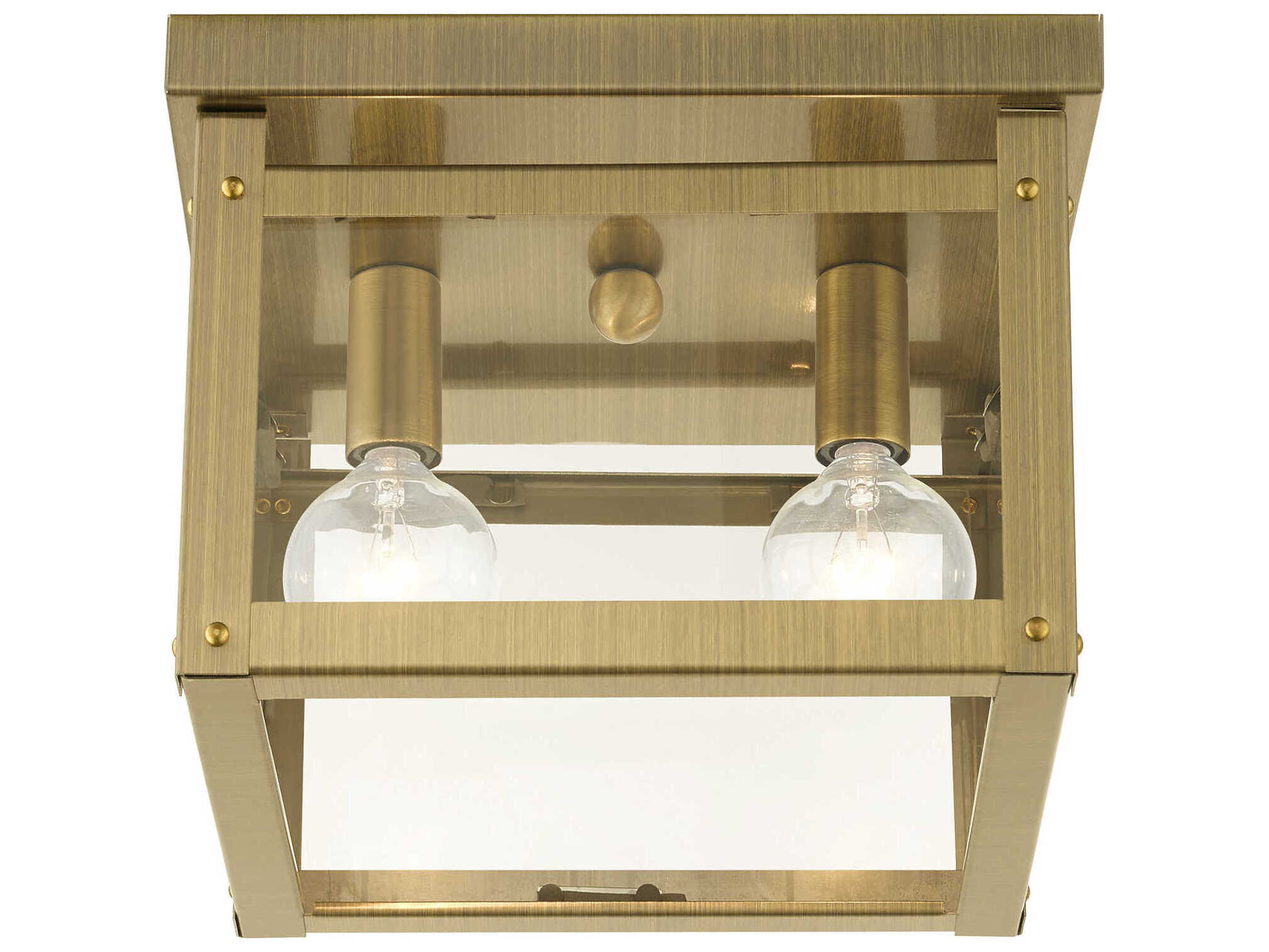 Livex Lighting Milford 2-Light Antique Brass Glass Flush Mount