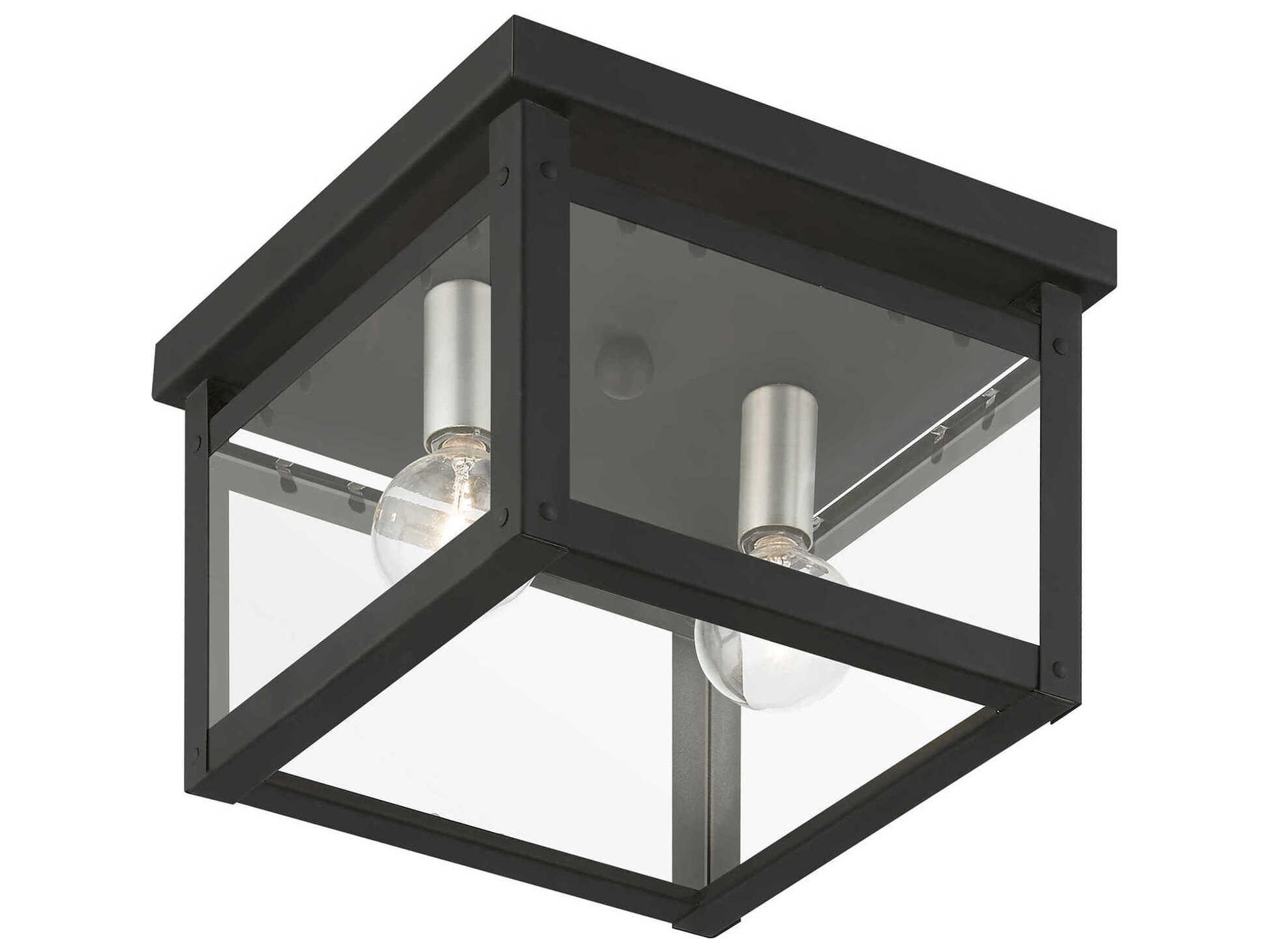 Livex Lighting Milford 2-Light Black Brushed Nickel Glass Flush Mount