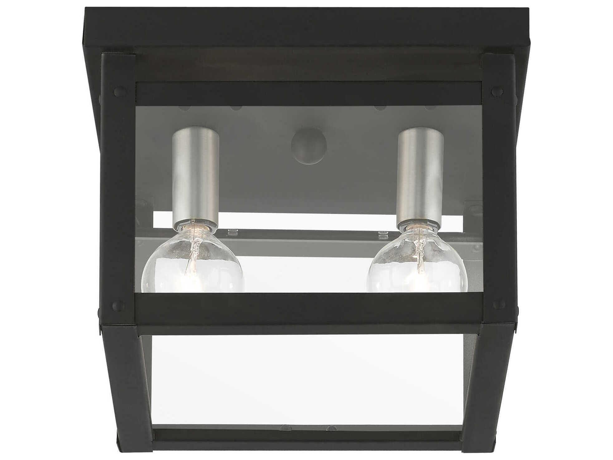 Livex Lighting Milford 2-Light Black Brushed Nickel Glass Flush Mount