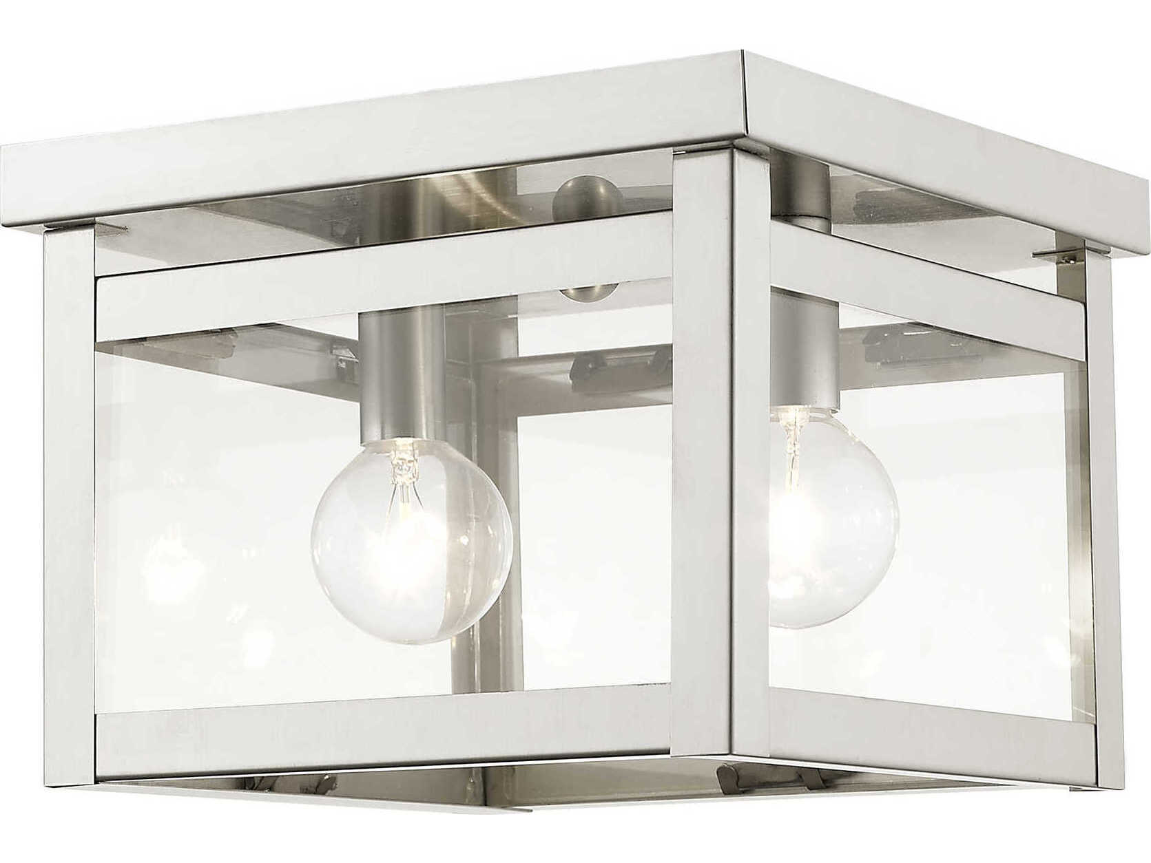 Livex Lighting Milford 2-Light Brushed Nickel Glass Flush Mount