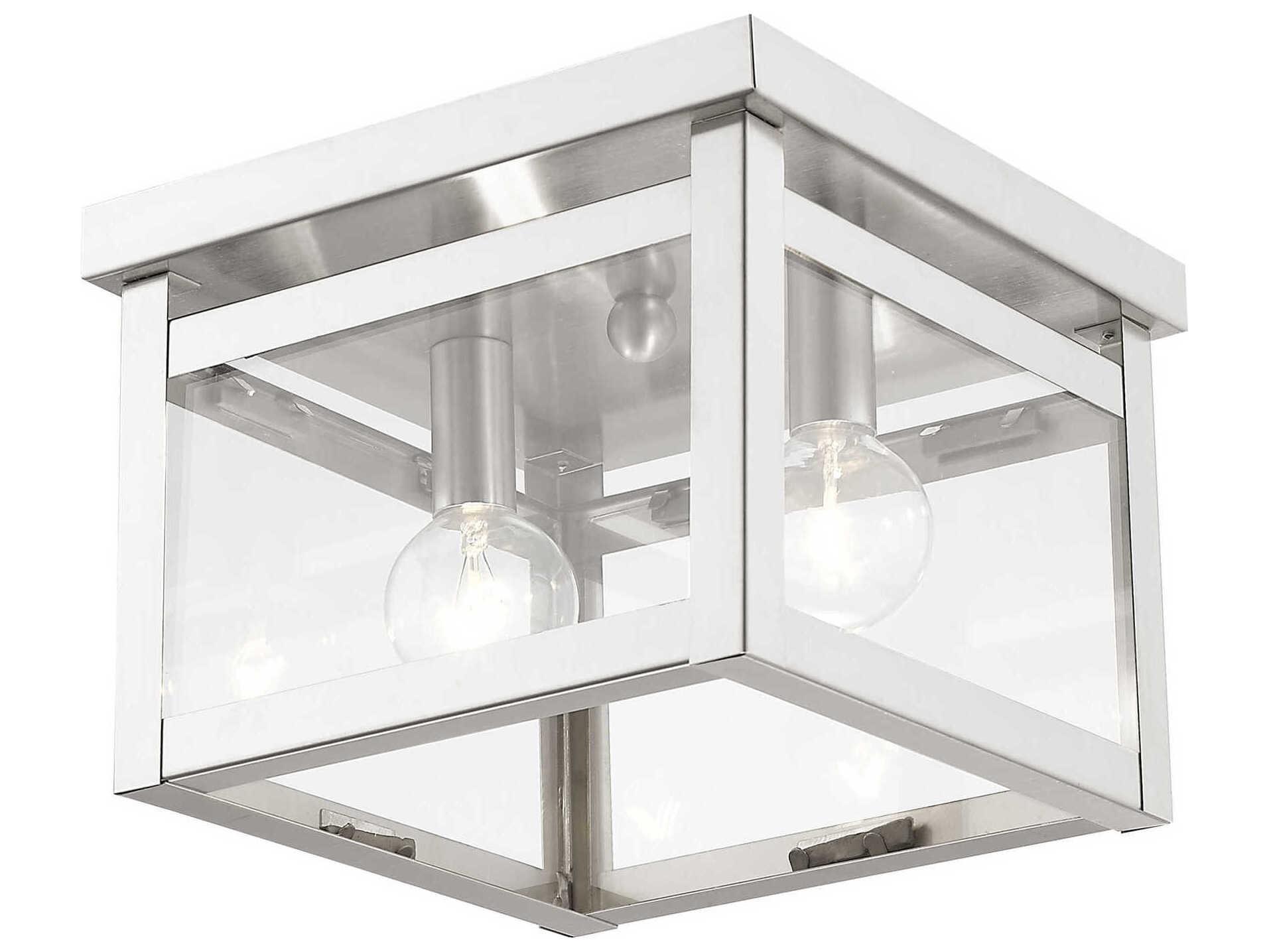 Livex Lighting Milford 2-Light Brushed Nickel Glass Flush Mount