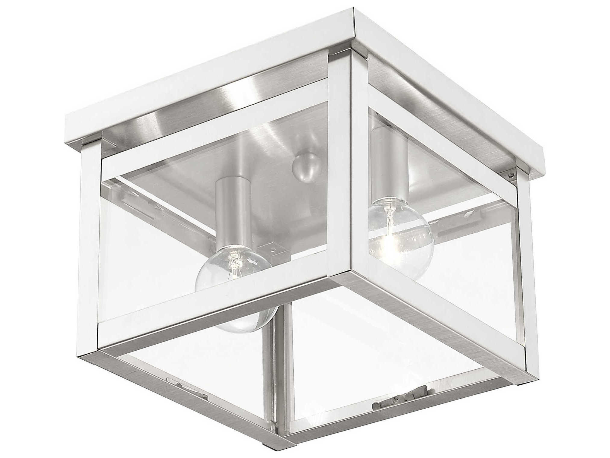 Livex Lighting Milford 2-Light Brushed Nickel Glass Flush Mount