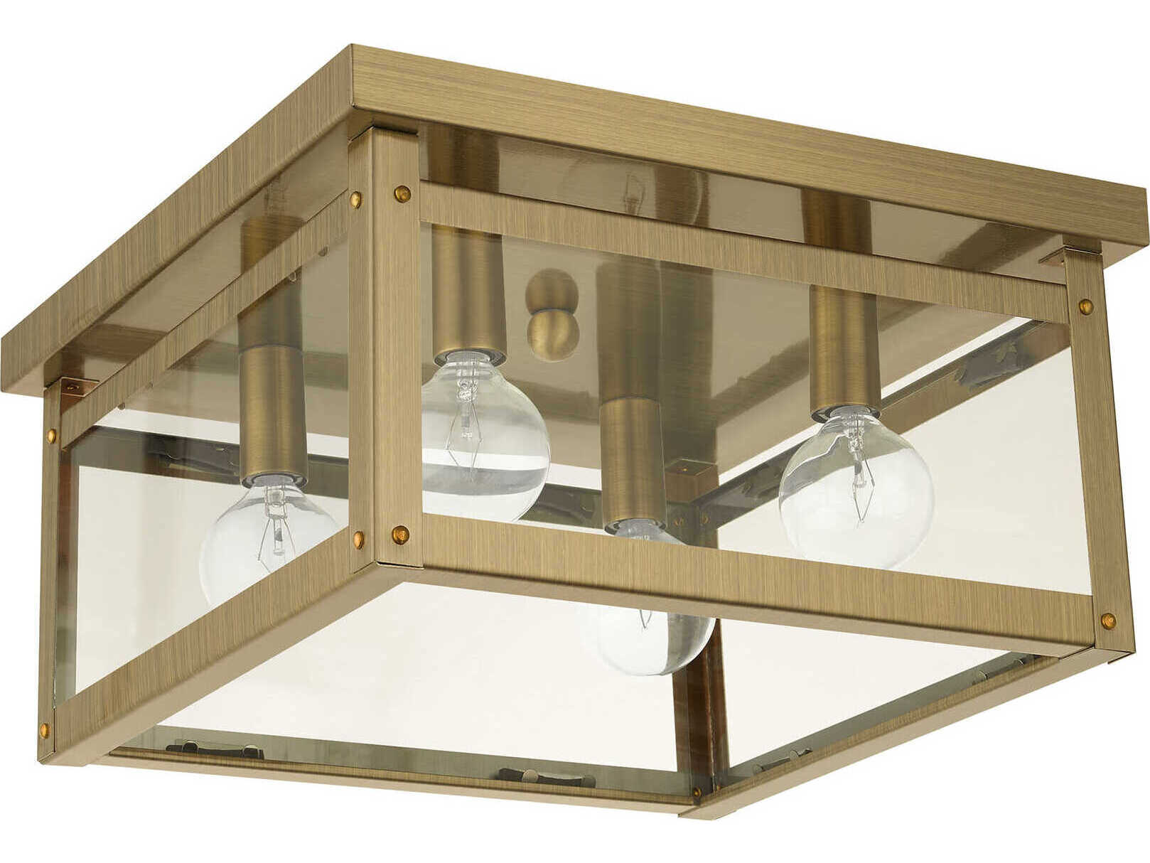 Livex Lighting Milford 4-Light Antique Brass Glass Flush Mount
