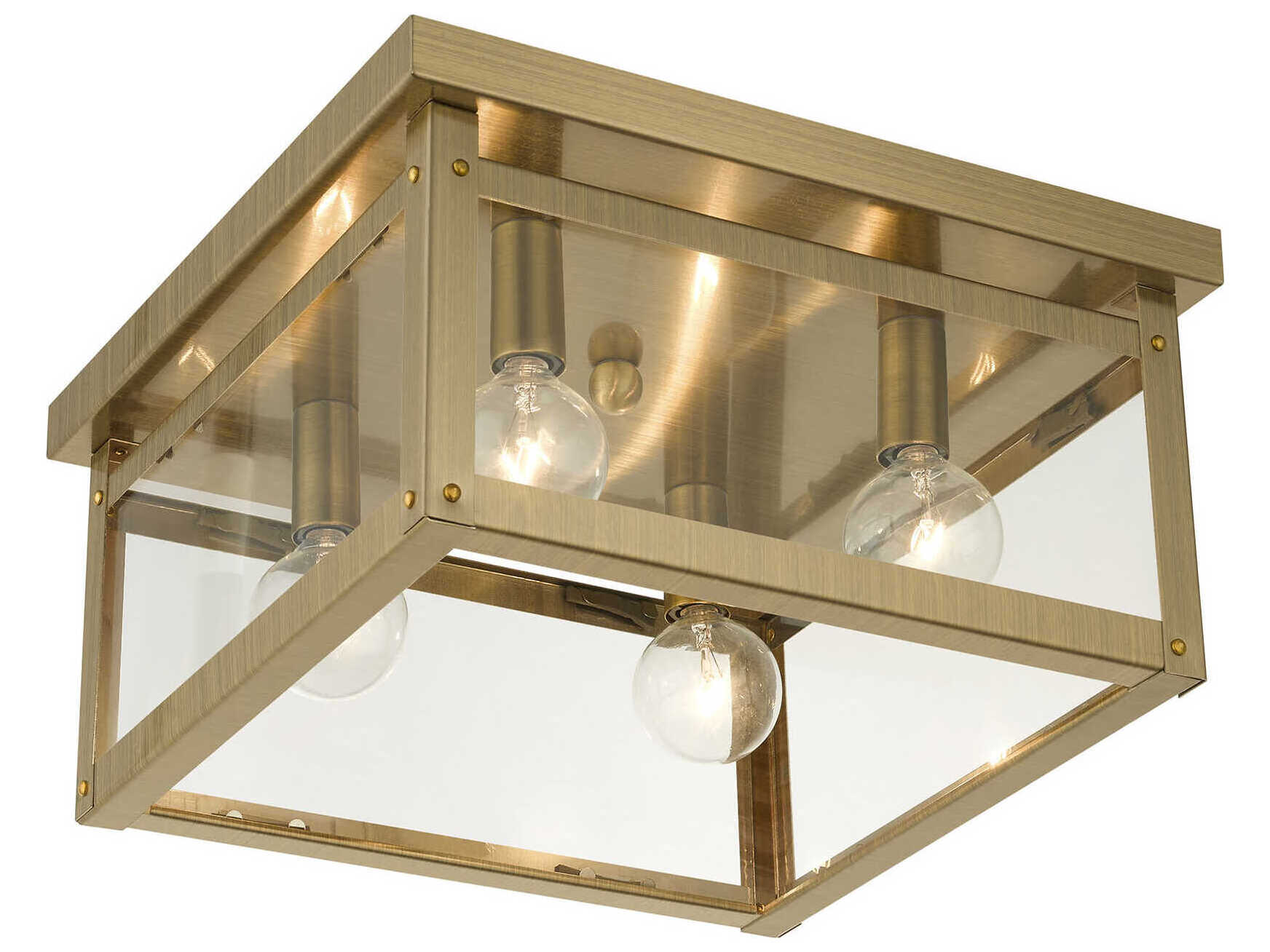 Livex Lighting Milford 4-Light Antique Brass Glass Flush Mount
