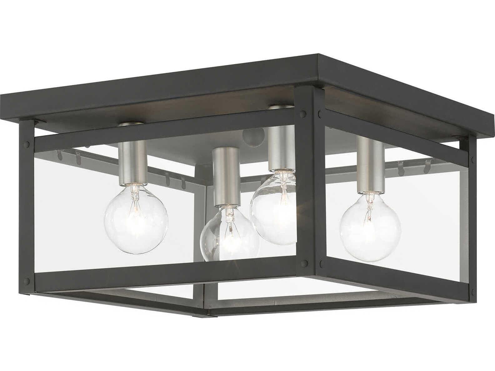 Livex Lighting Milford 4-Light Black Brushed Nickel Glass Flush Mount