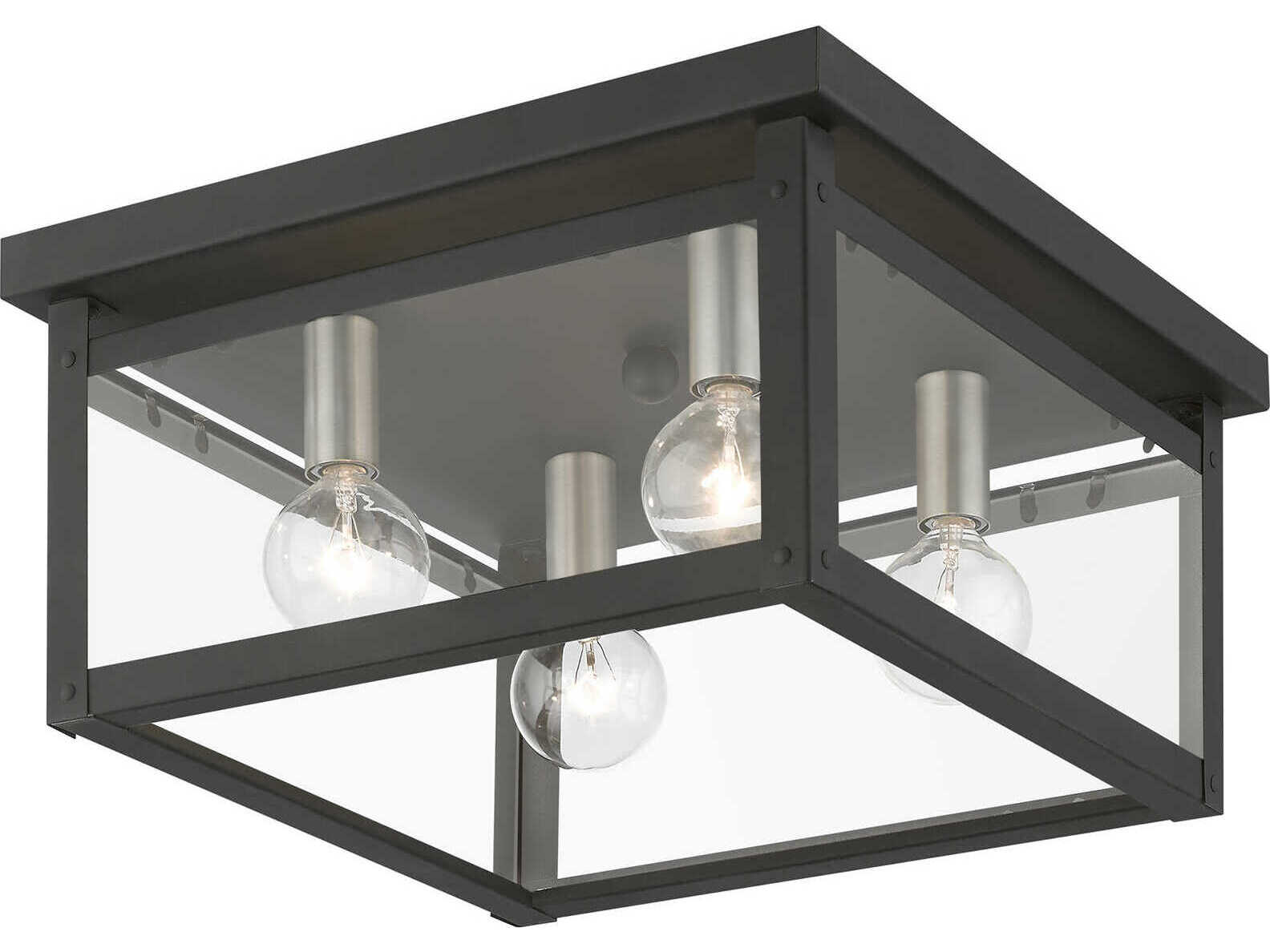 Livex Lighting Milford 4-Light Black Brushed Nickel Glass Flush Mount