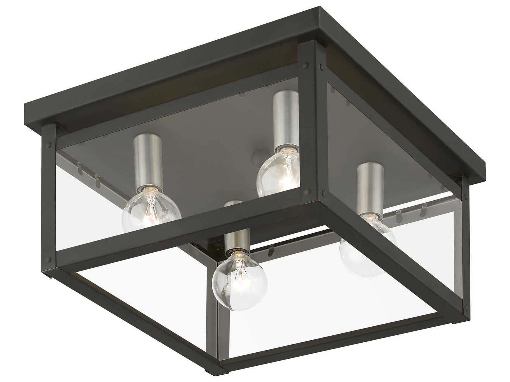 Livex Lighting Milford 4-Light Black Brushed Nickel Glass Flush Mount
