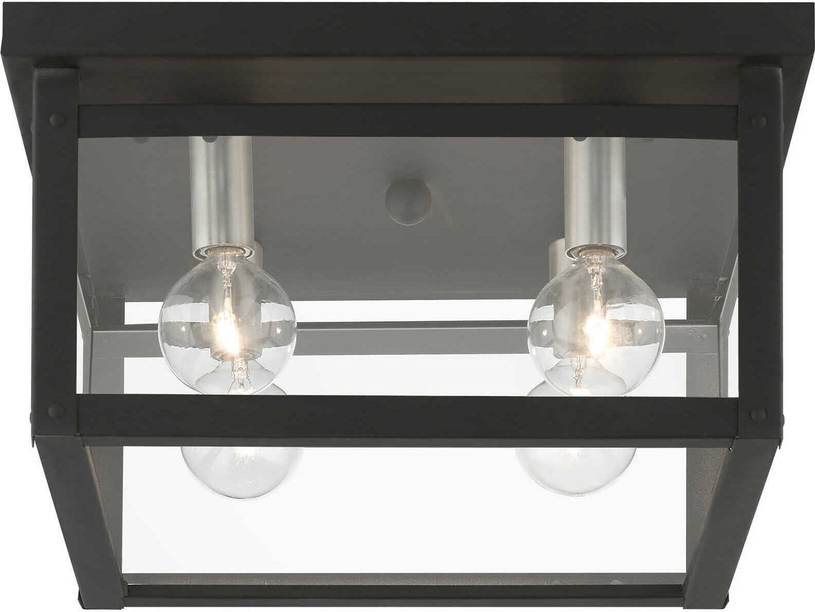 Livex Lighting Milford 4-Light Black Brushed Nickel Glass Flush Mount