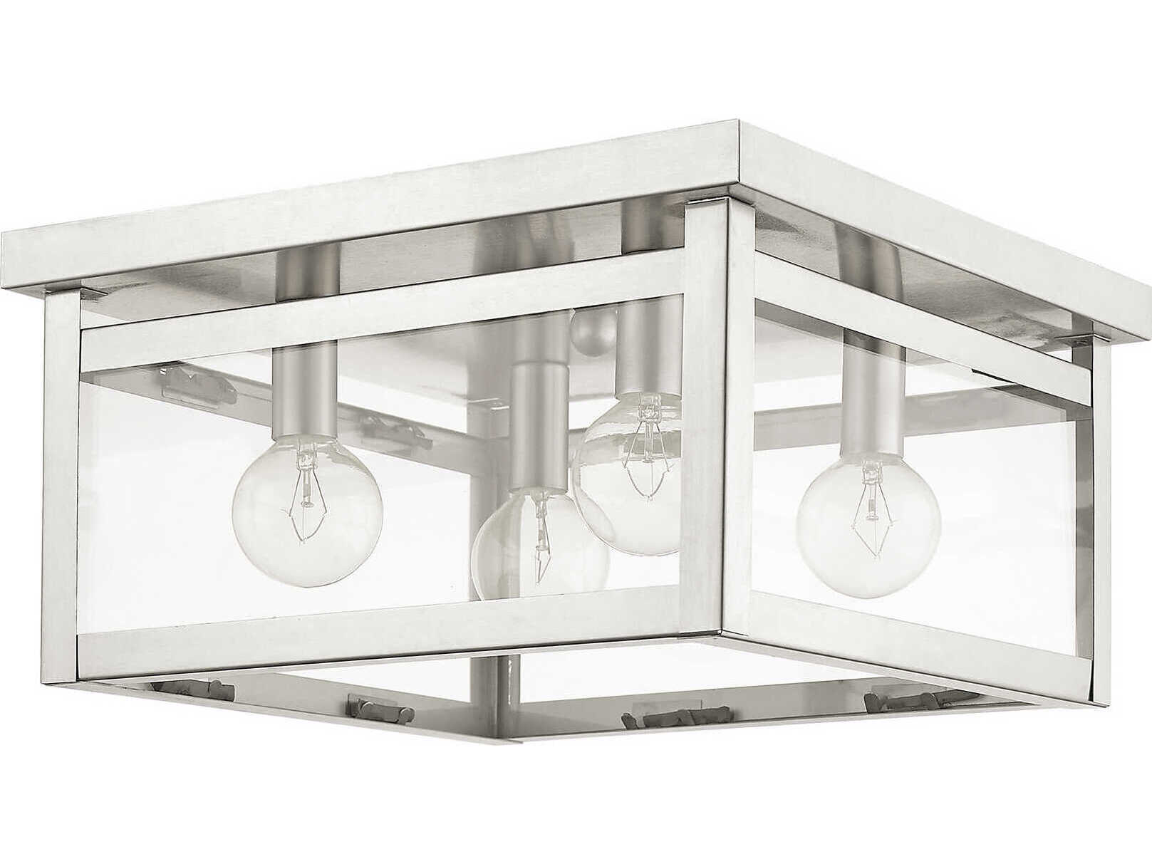 Livex Lighting Milford 4-Light Brushed Nickel Glass Flush Mount