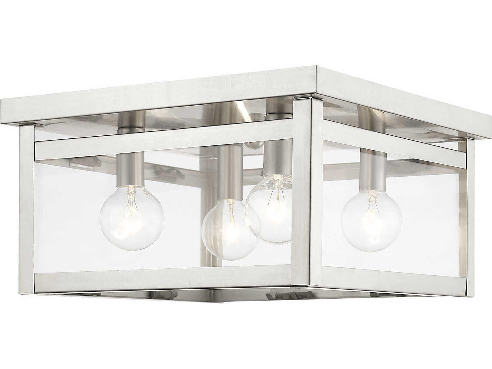 Livex Lighting Milford 4-Light Brushed Nickel Glass Flush Mount