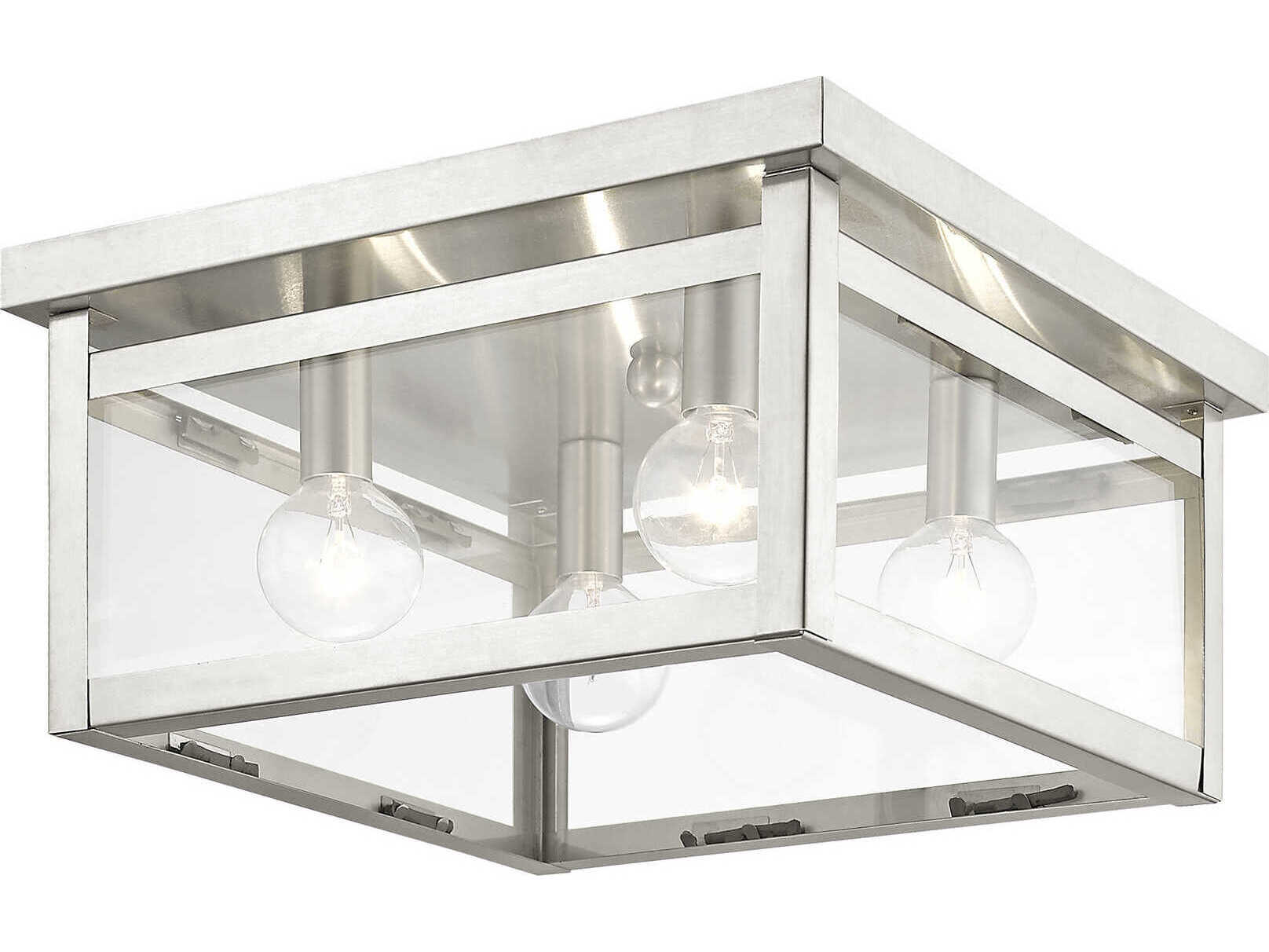 Livex Lighting Milford 4-Light Brushed Nickel Glass Flush Mount