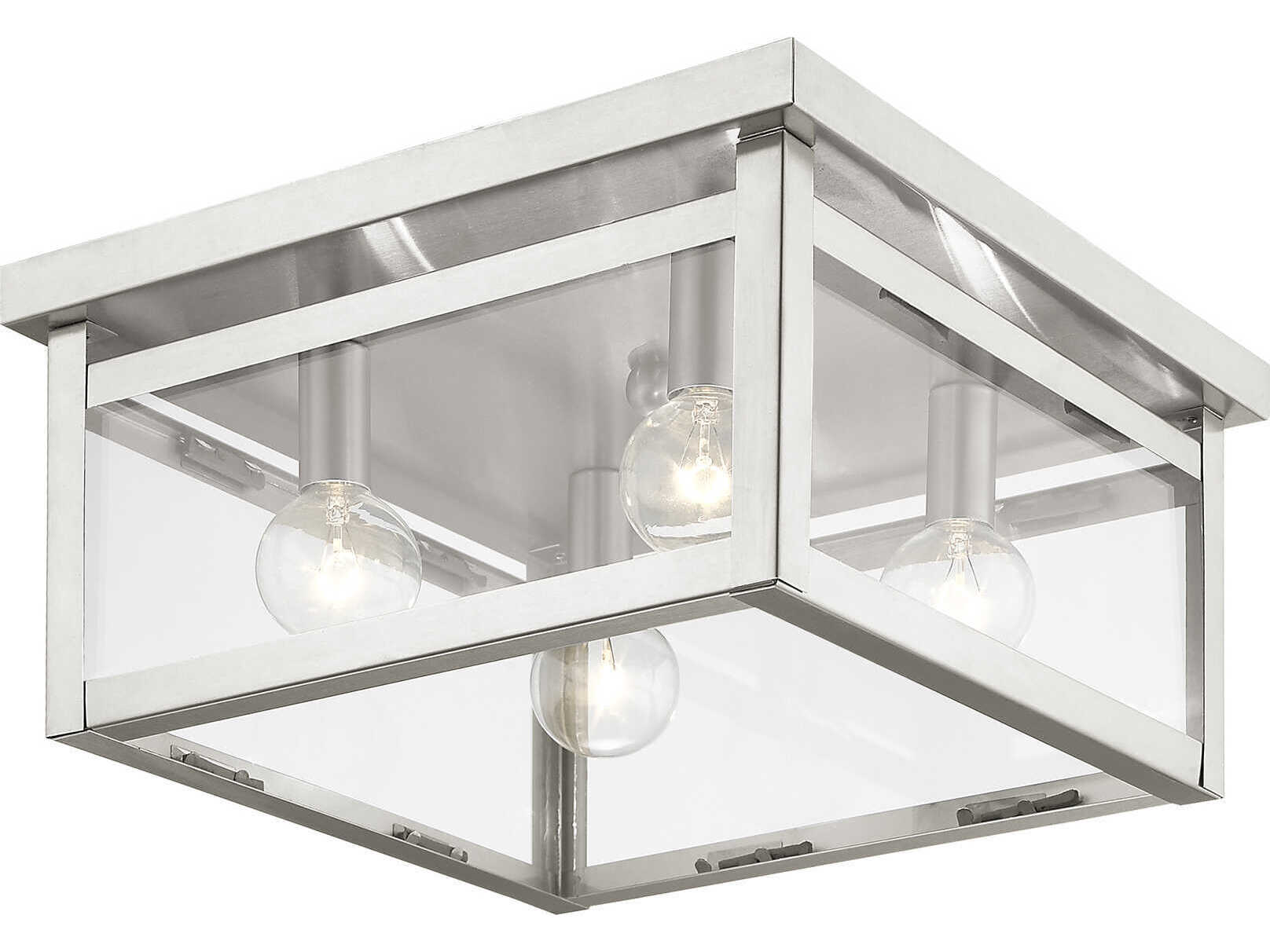 Livex Lighting Milford 4-Light Brushed Nickel Glass Flush Mount