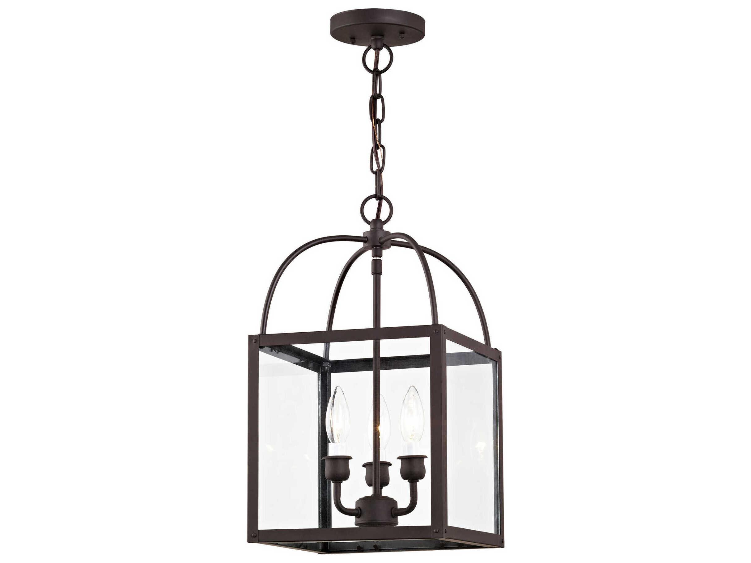 Livex Lighting Milford 3-Light Bronze Glass Candelabra Lantern Chandelier