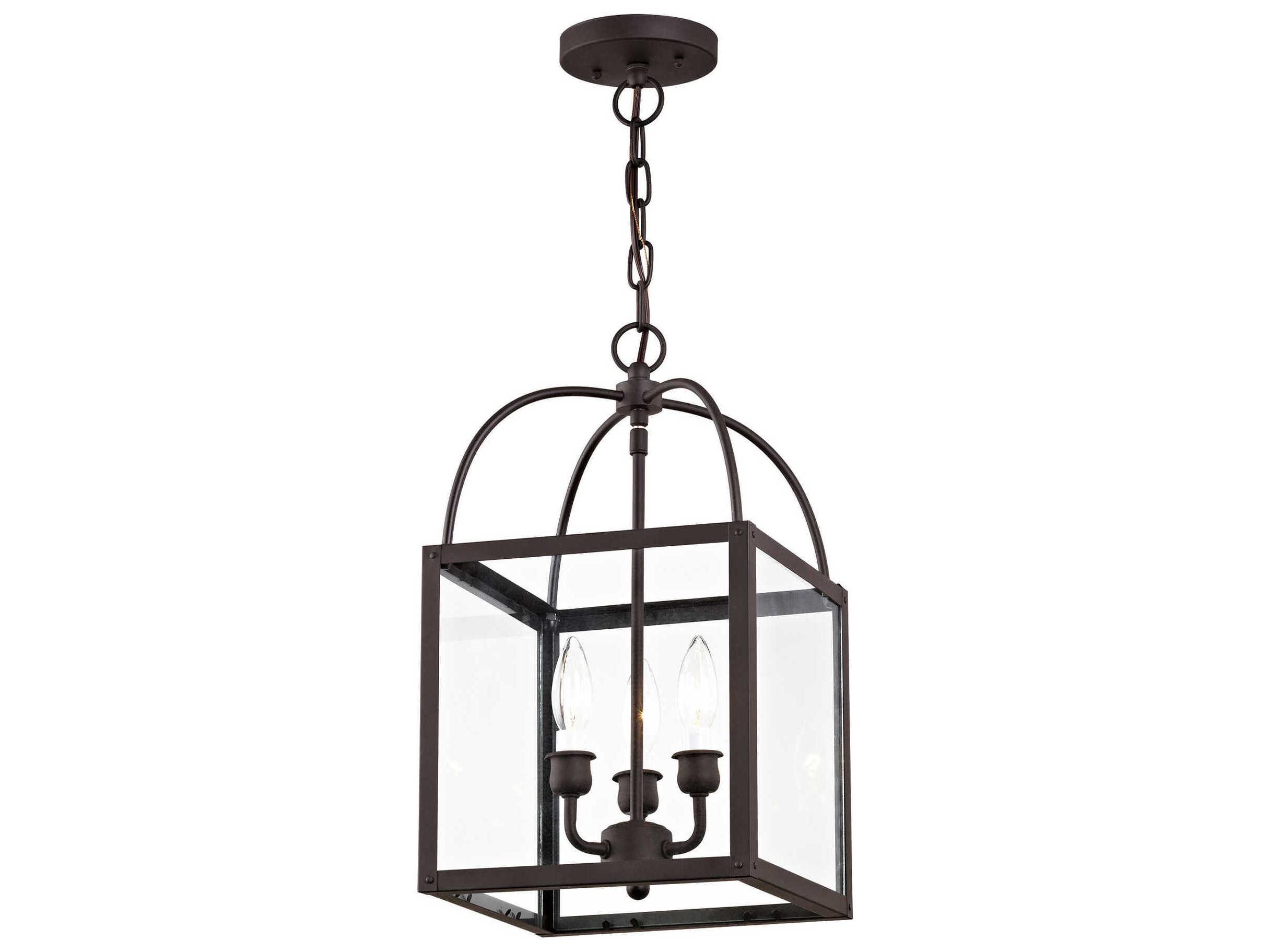 Livex Lighting Milford 3-Light Bronze Glass Candelabra Lantern Chandelier