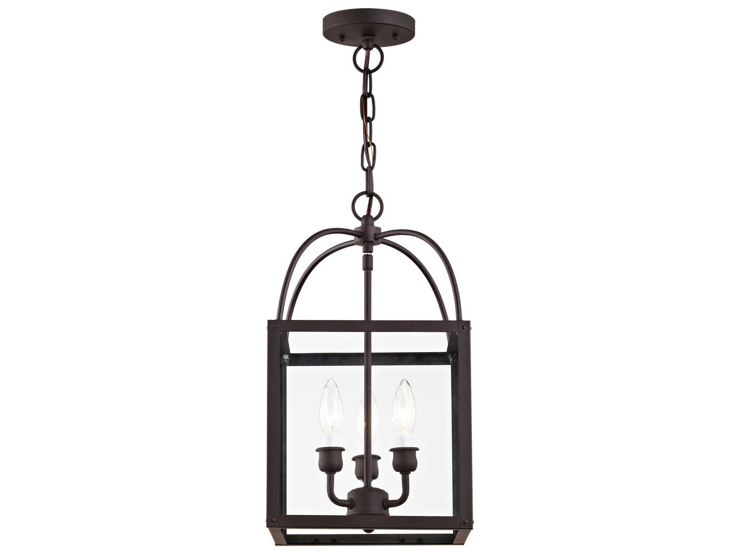 Livex Lighting Milford 3-Light Bronze Glass Candelabra Lantern Chandelier